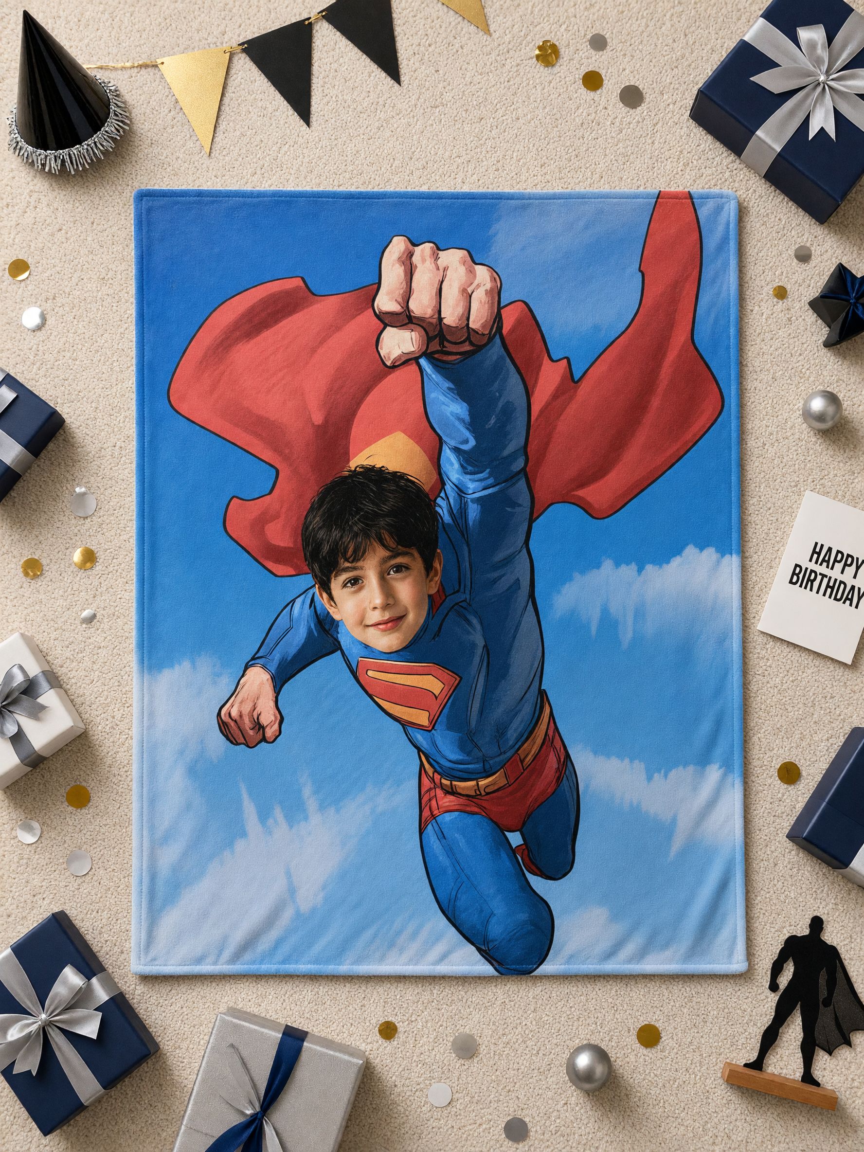 Custom Photo Superhero Flannel Blanket Personalized Face Throw Plush Fleece Bed Couch Wrap Ideal Keepsake Gift