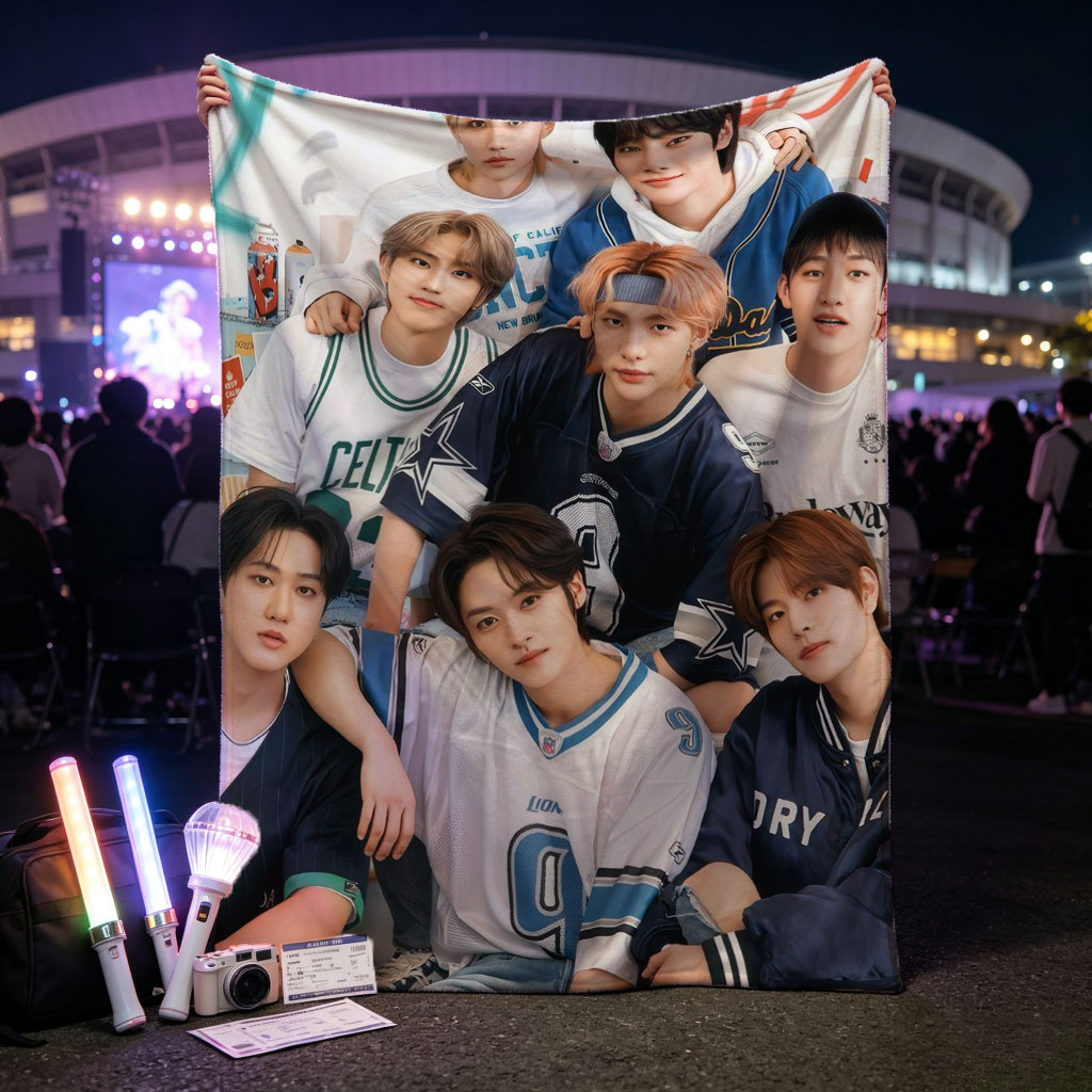 ENHYPEN Group Photo in Casual Sportswear Pose Together on Colorful Background - Blankets