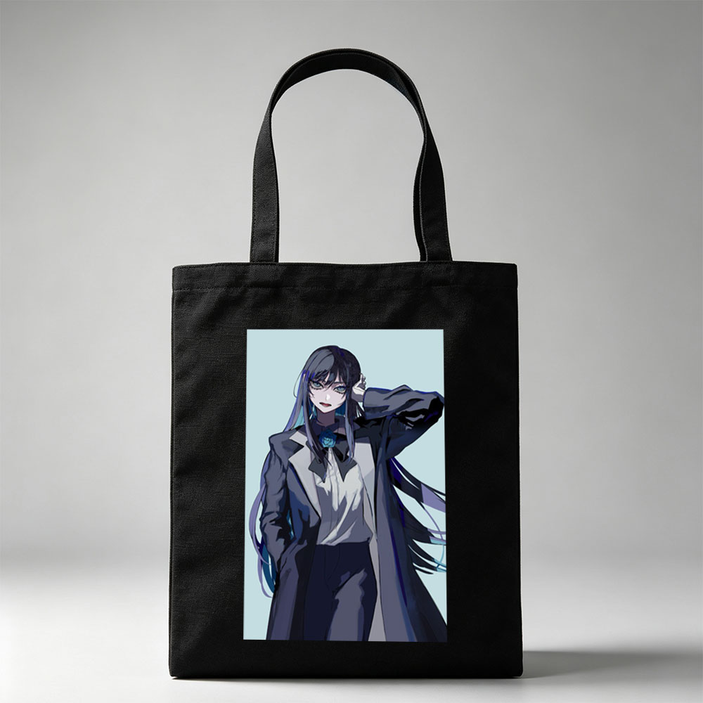 Anime Character in Formal Attire with Blue Rose and Long Hair - Canvas tote bags