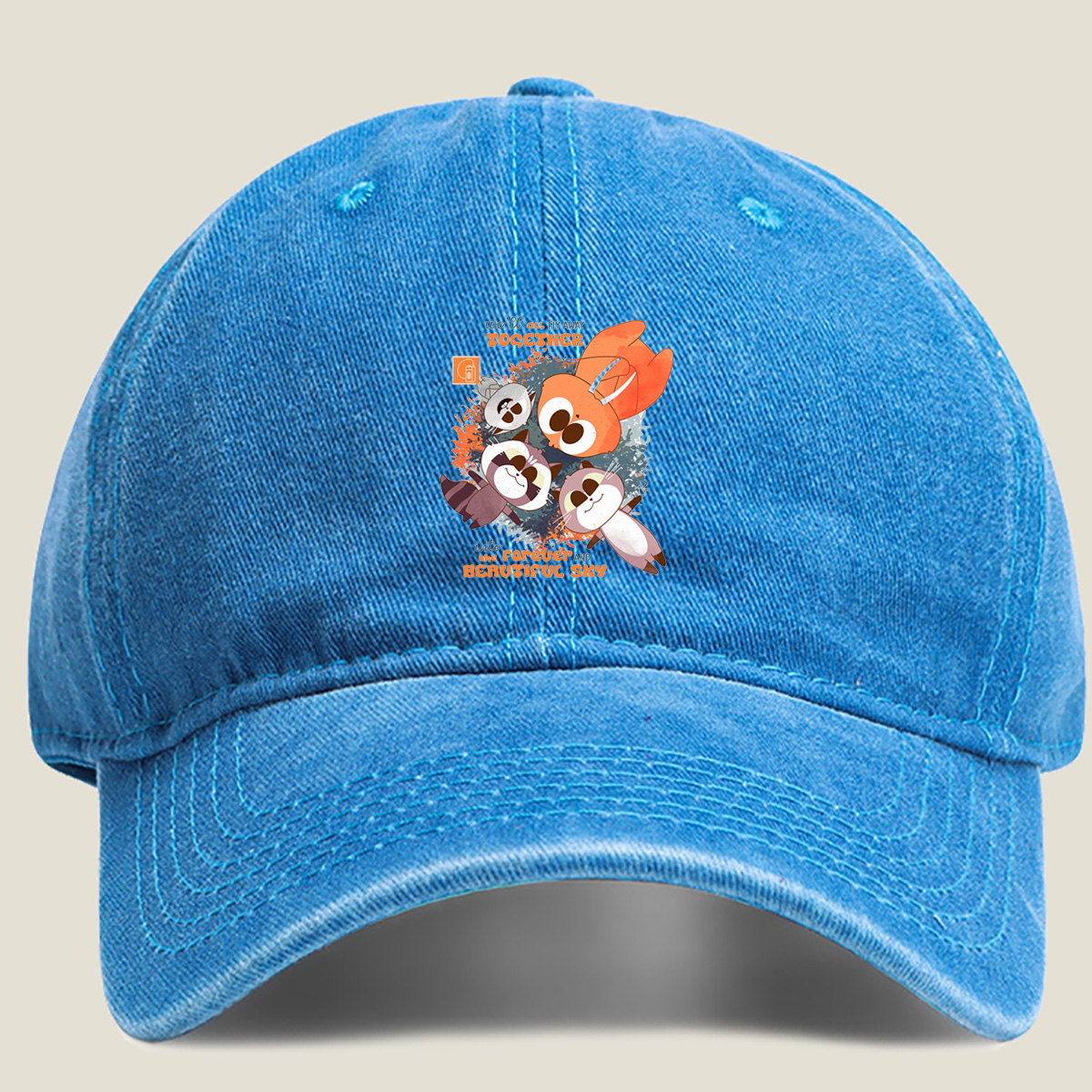 Kiff and Friends Fly Together Into the Forever Beautiful Sky - Washed Denim - Baseball Cap