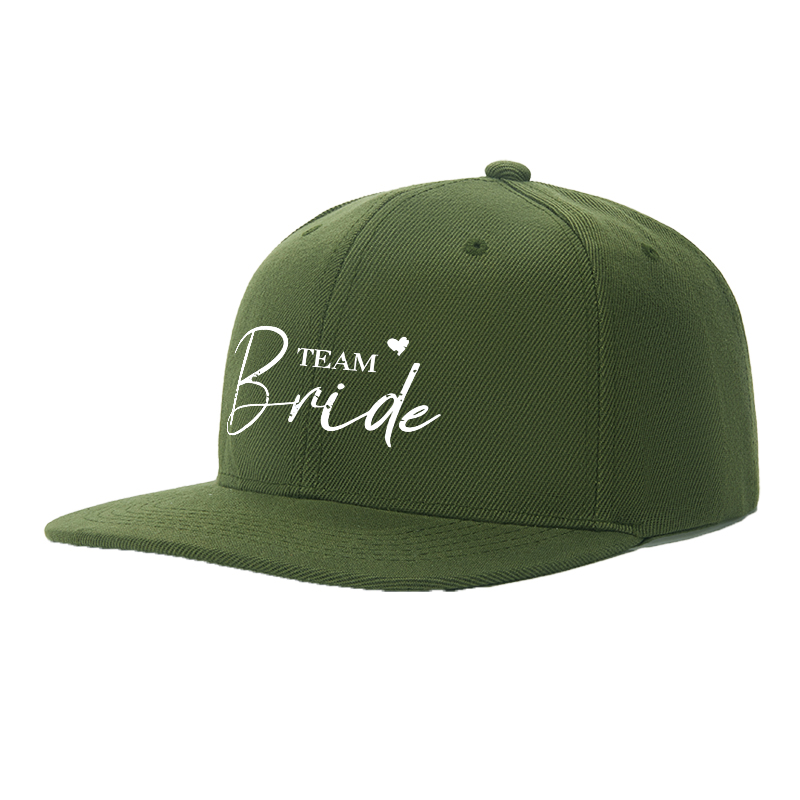 Flat Brim Baseball Cap Team Bride Script Logo Streetwear Underground Skate Style for Wedding Party Events Bridal Crew Fashion Statement Hat for Bridesmaids and Celebrants