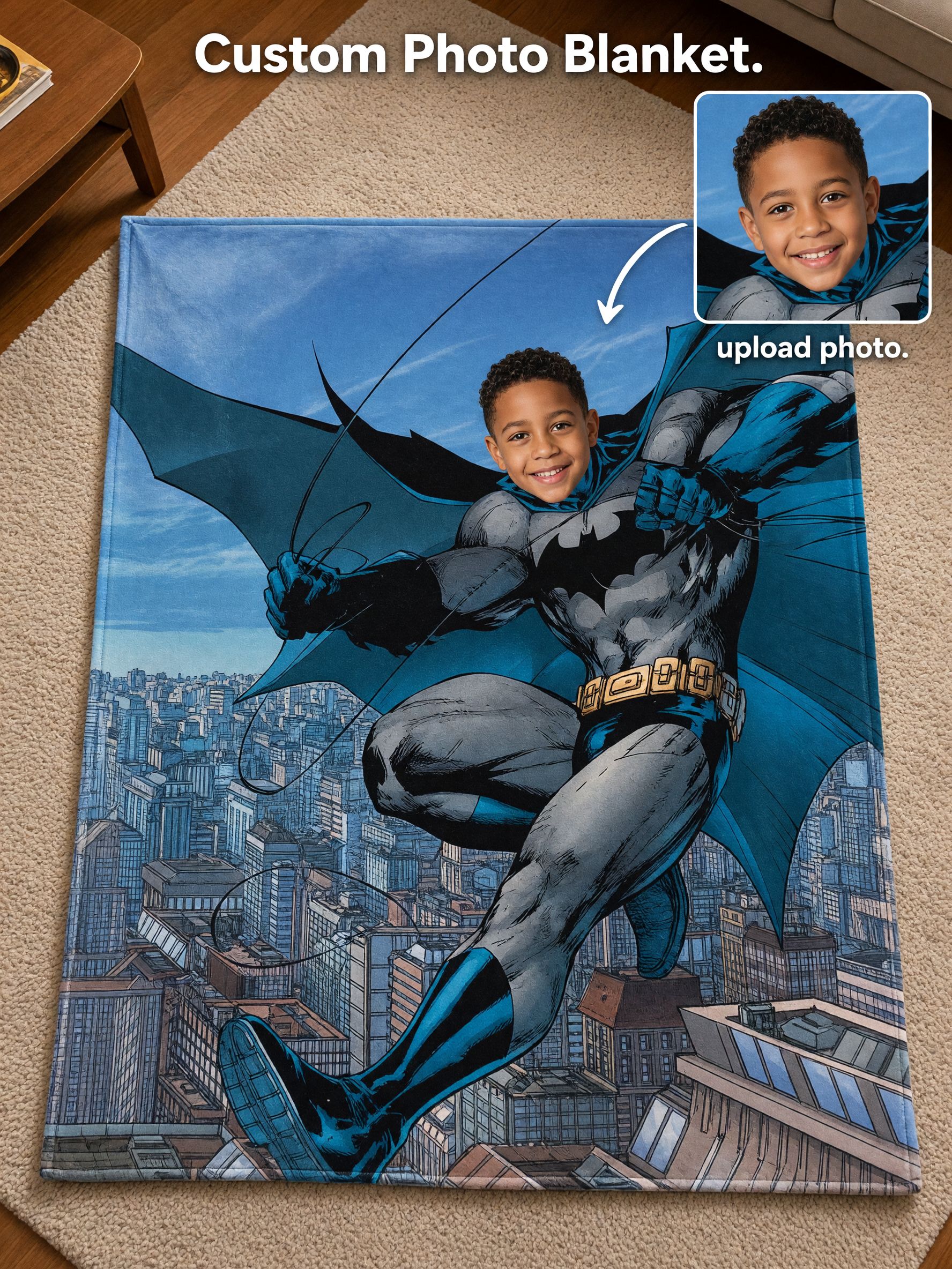 Personalized Superhero Face Blanket Custom Photo Ultra Soft Flannel Throw for Kids Ideal Cozy Gift