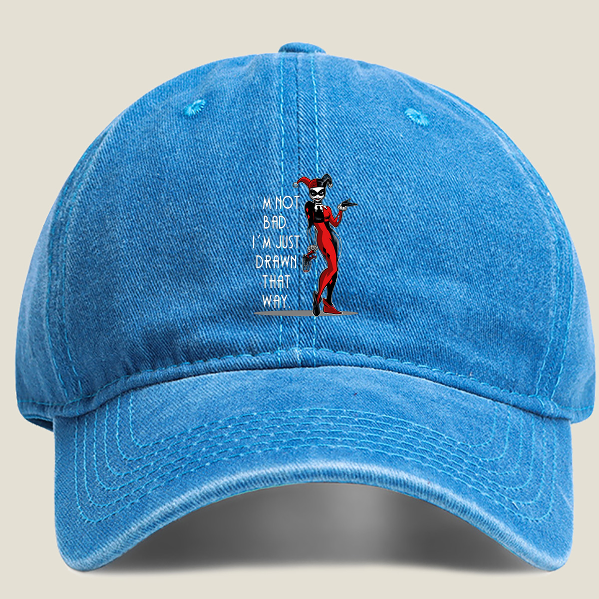 Harley Quinn: I'm Not Bad, I'm Just Drawn That Way - Washed Denim - Baseball Cap