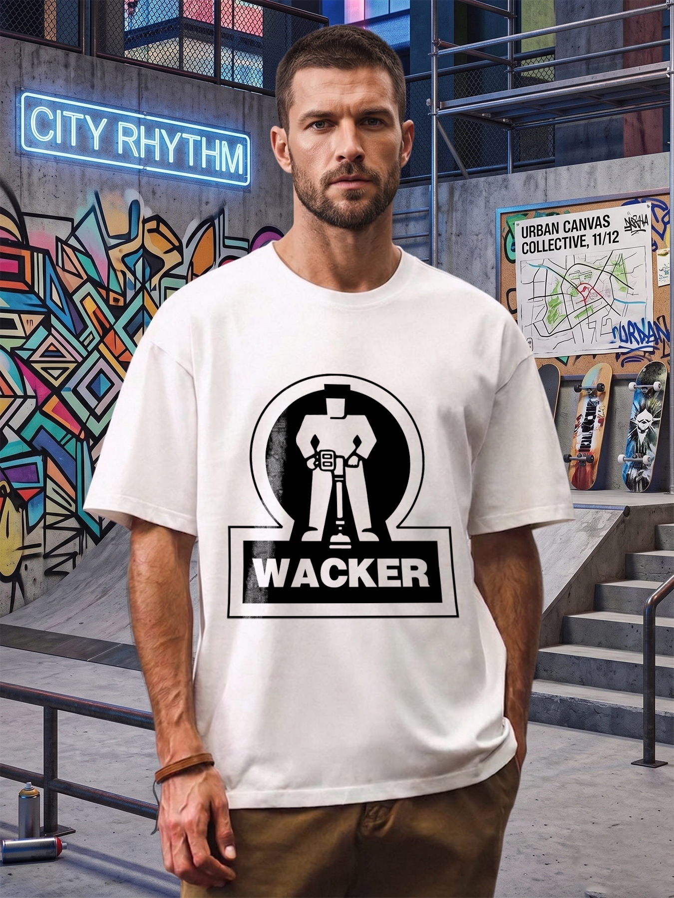 Men's Printed T-Shirt with Wacker Robot Graphic and Bold Text Design, Casual Round Neck Summer Lightweight Breathable Short Sleeve Tee for Everyday Wear, Outdoor Activities, and Urban Style, Ideal for Tech Lovers and Trendy Adults