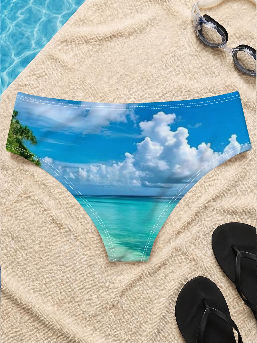 Tropical Beach with Crystal Clear Waters and Palm Trees -  Men's swim trunks