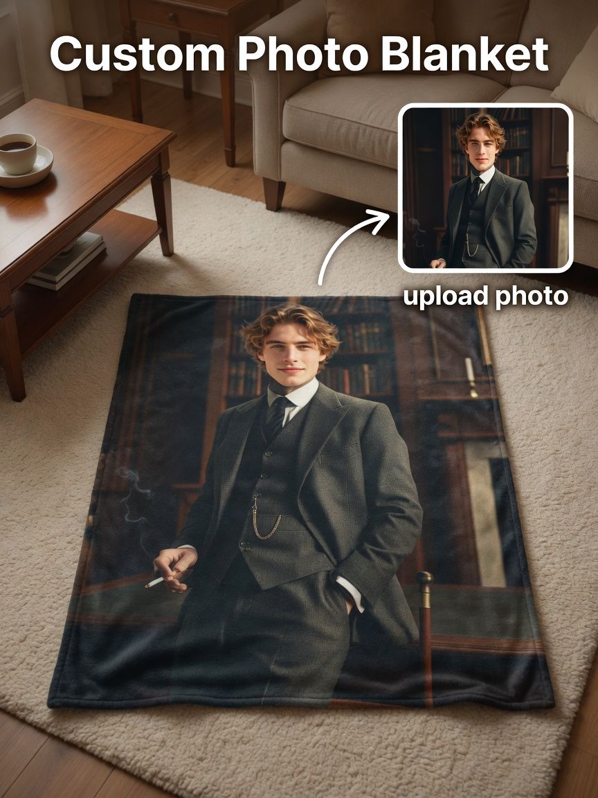 Custom Photo Portrait Flannel Blanket Ultra Soft Anti Pilling Throw Cozy Personalized Keepsake Gift for Bed and Couch