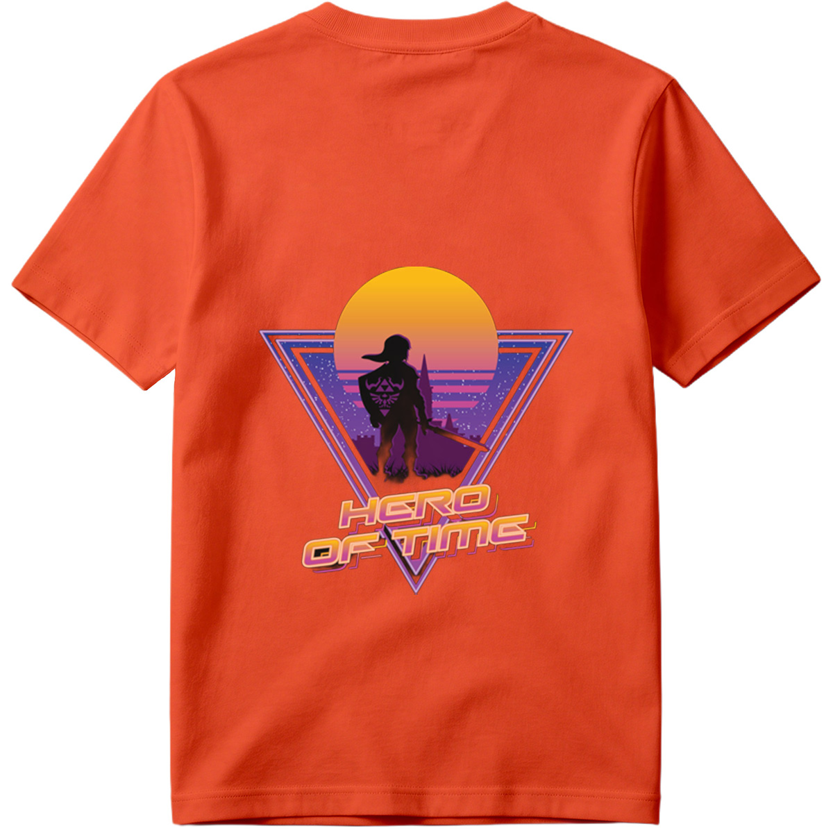 Hero of Time: Link Silhouette in Retro Sunset Scene - Tee