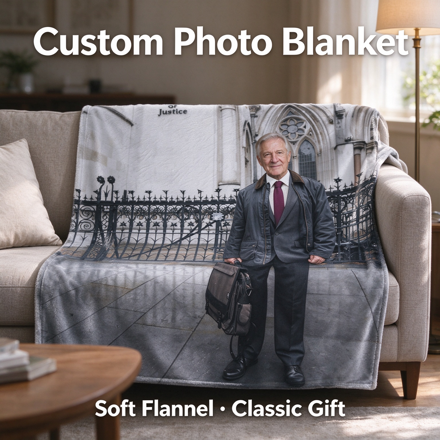 Custom Photo Face Flannel Blanket, Personalized Picture Throw for Couch Bed, Cozy Keepsake Memory Gift