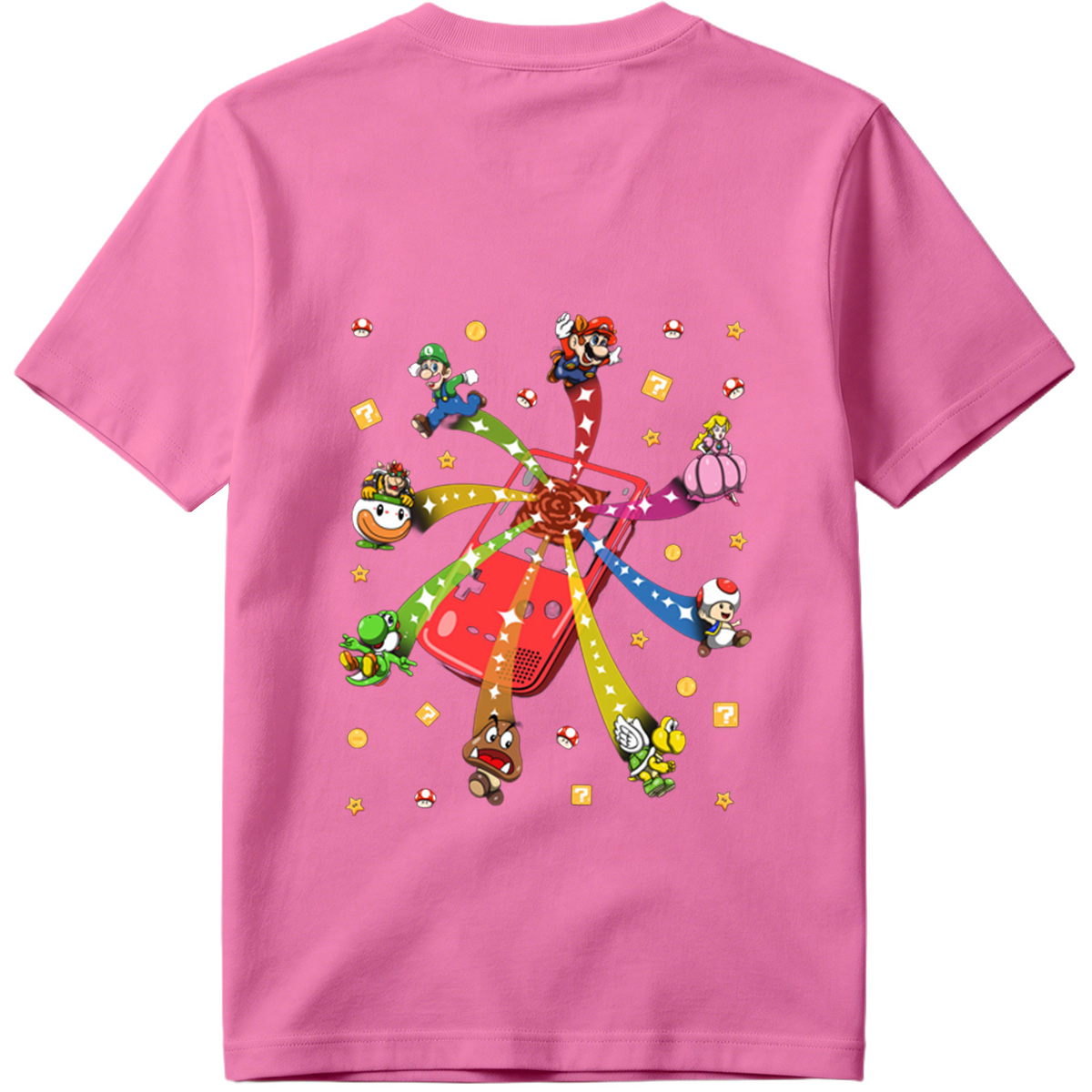Super Mario Characters Bursting from a Game Console - Tee