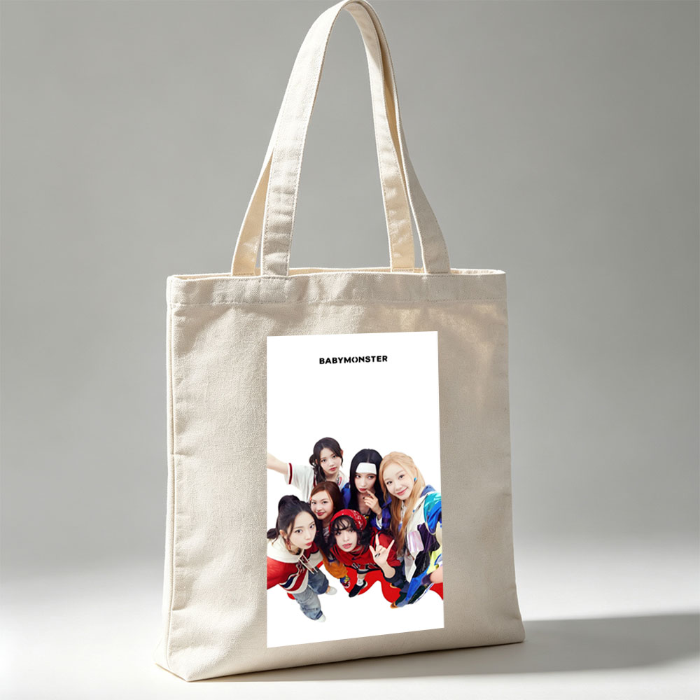 BABYMONSTER Group Photo - Five Members Posing Playfully in Colorful Outfits Against White Background - Canvas tote bags