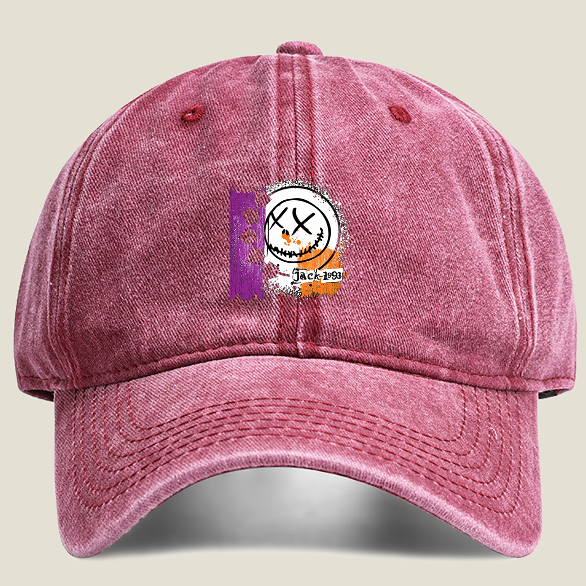 Jack-1993: The Pumpkin King's Grin - Washed Denim - Baseball Cap