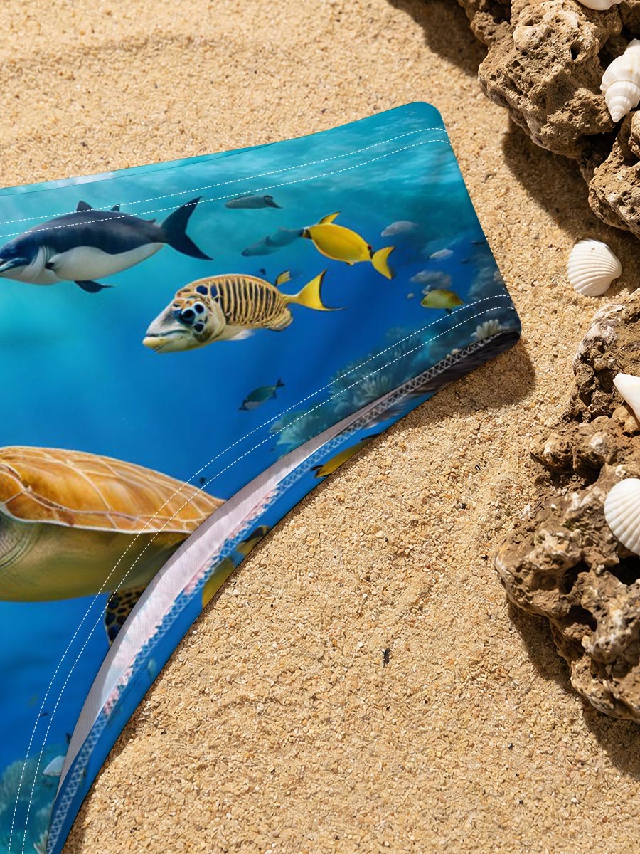 Colorful Coral Reef with Sea Turtle and Fish -  Men's swim trunks