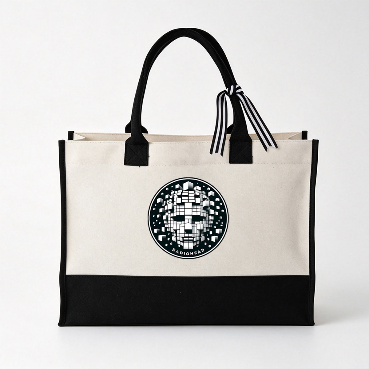 Radiohead Album Art: Pixelated Face Design - Canvas patchwork gift tote bag