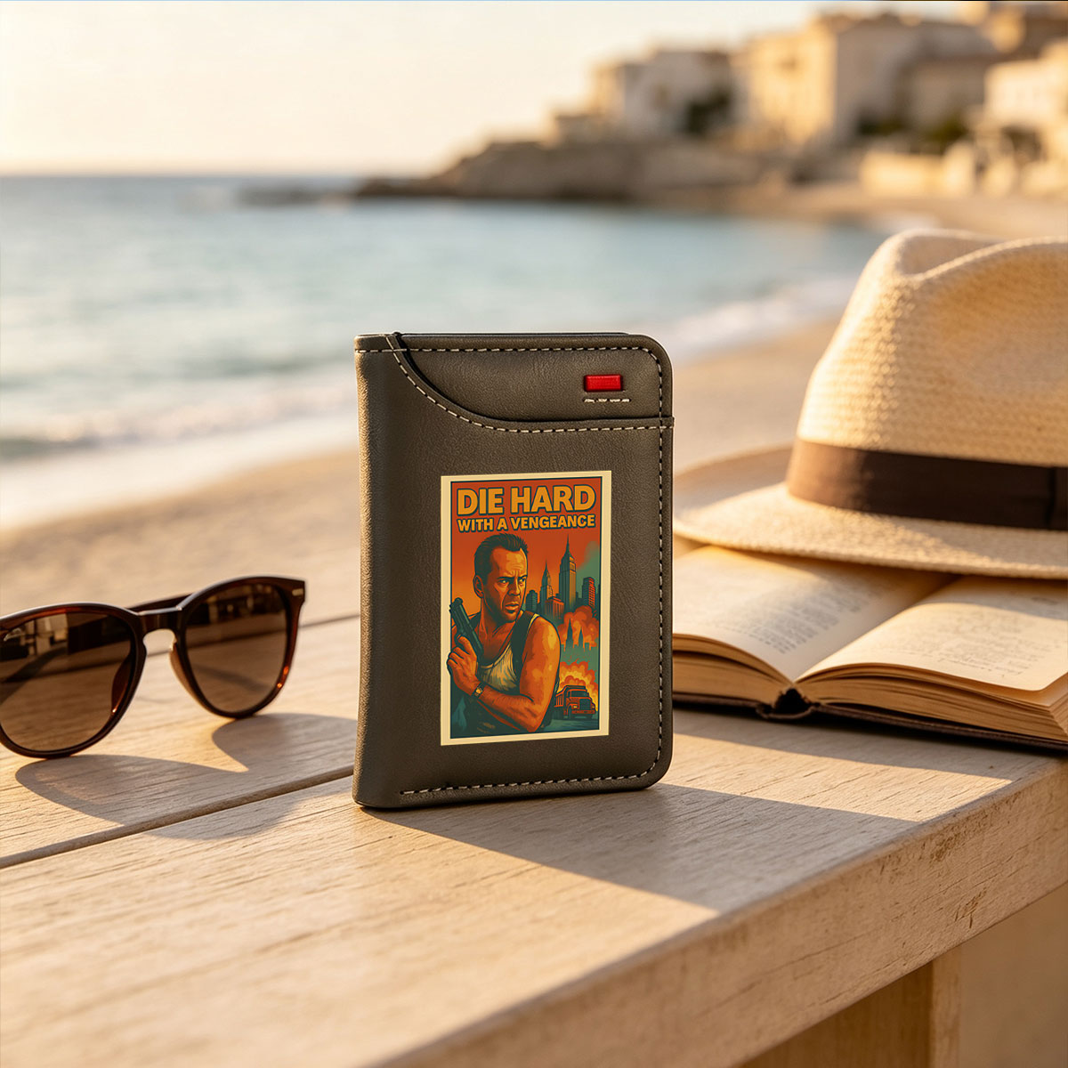 Die Hard With a Vengeance: Bruce Willis as John McClane in Action-packed Urban Chaos - Vertical Style Wallet