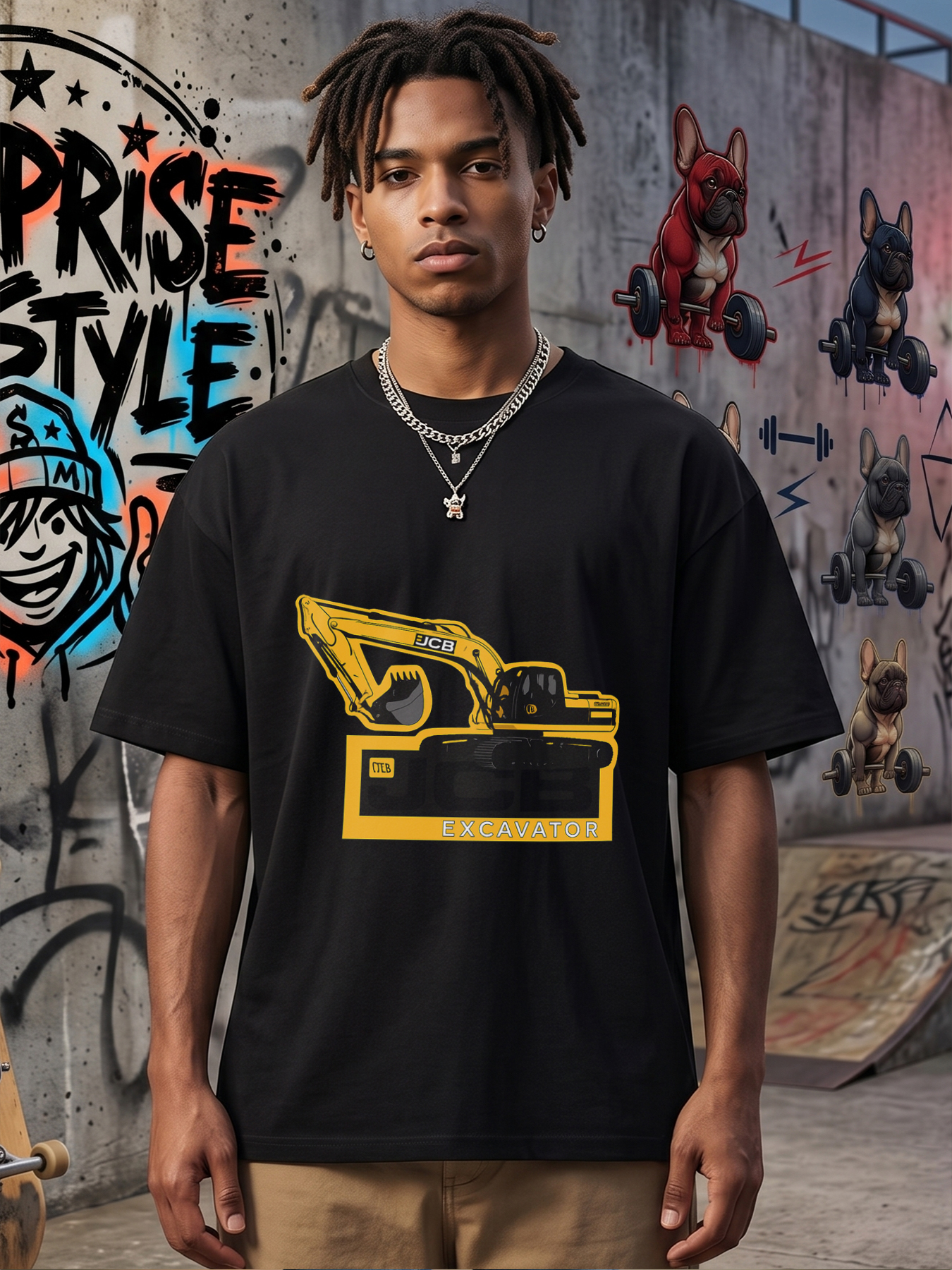Men's JCB Excavator Print T-Shirt Construction Equipment Graphic Casual Round Neck Summer Lightweight Breathable Short Sleeve Tee for Outdoor Work and Leisure Enthusiasts