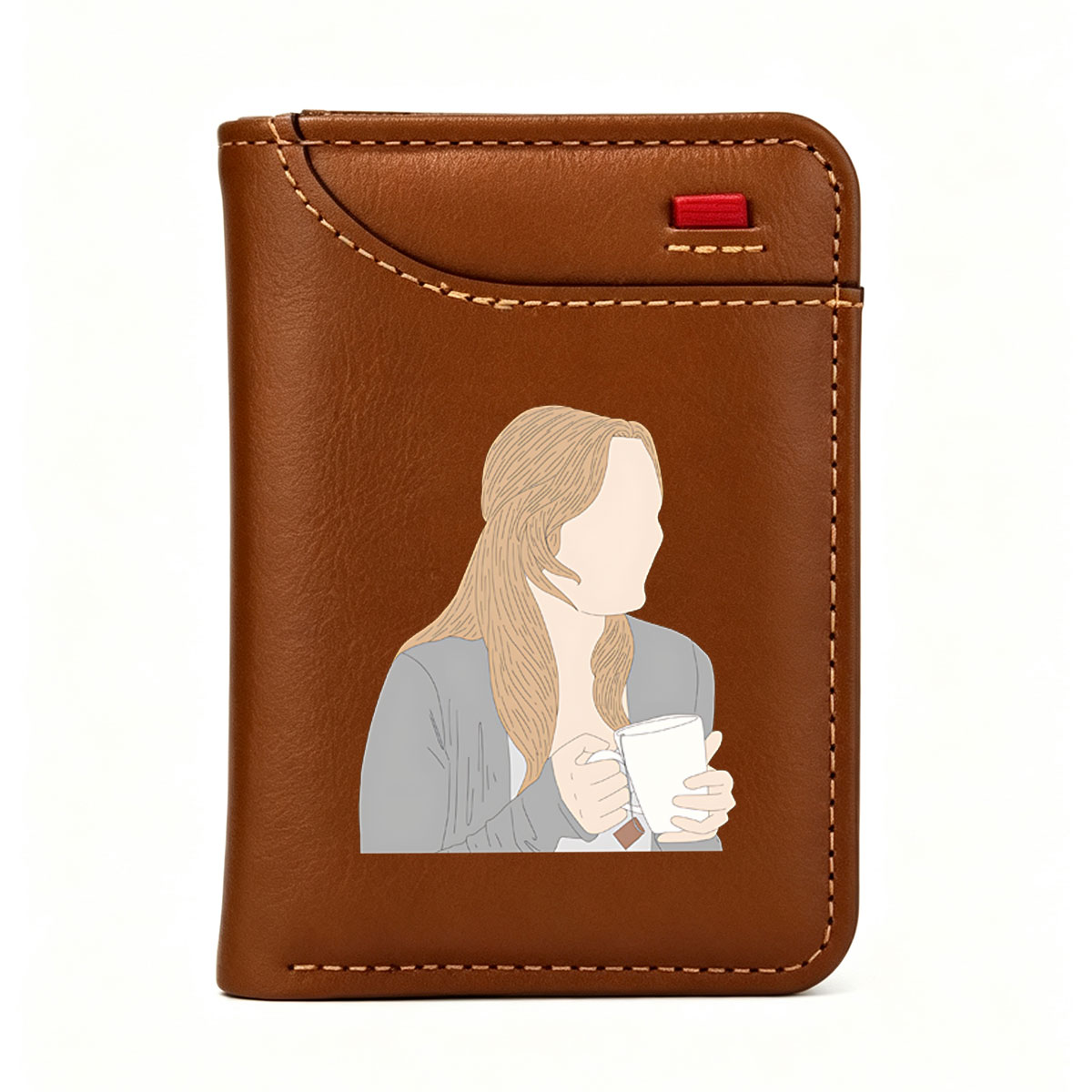 Woman with Long Blonde Hair Holding a Tea Cup - Vertical Style Wallet