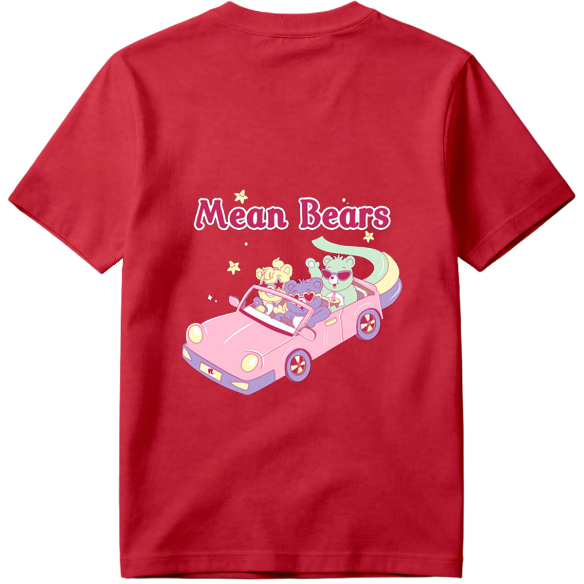 Mean Bears in a Pink Car with Three Cute Characters - Tee