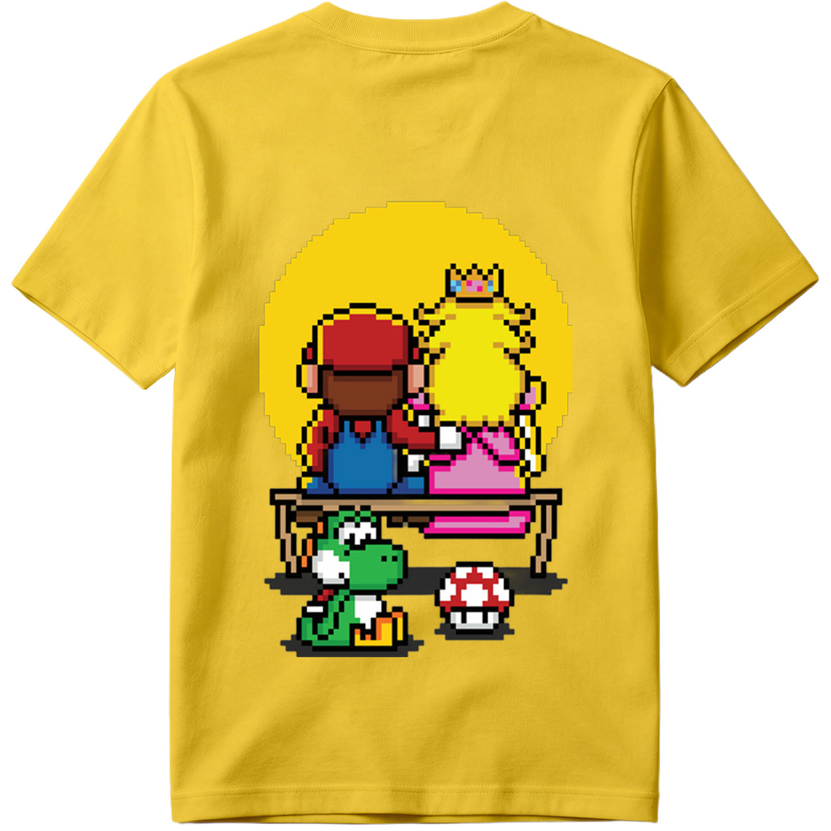 Mario and Peach Pixel Art with Yoshi and Mushroom - Tee