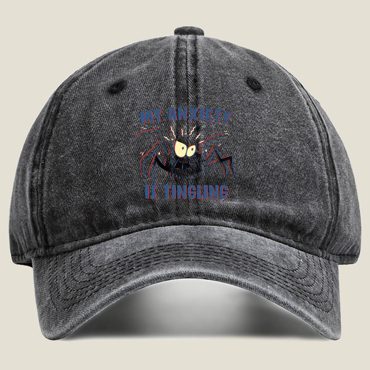 My Anxiety Is Tingling - Spider Design - Washed Denim - Baseball Cap