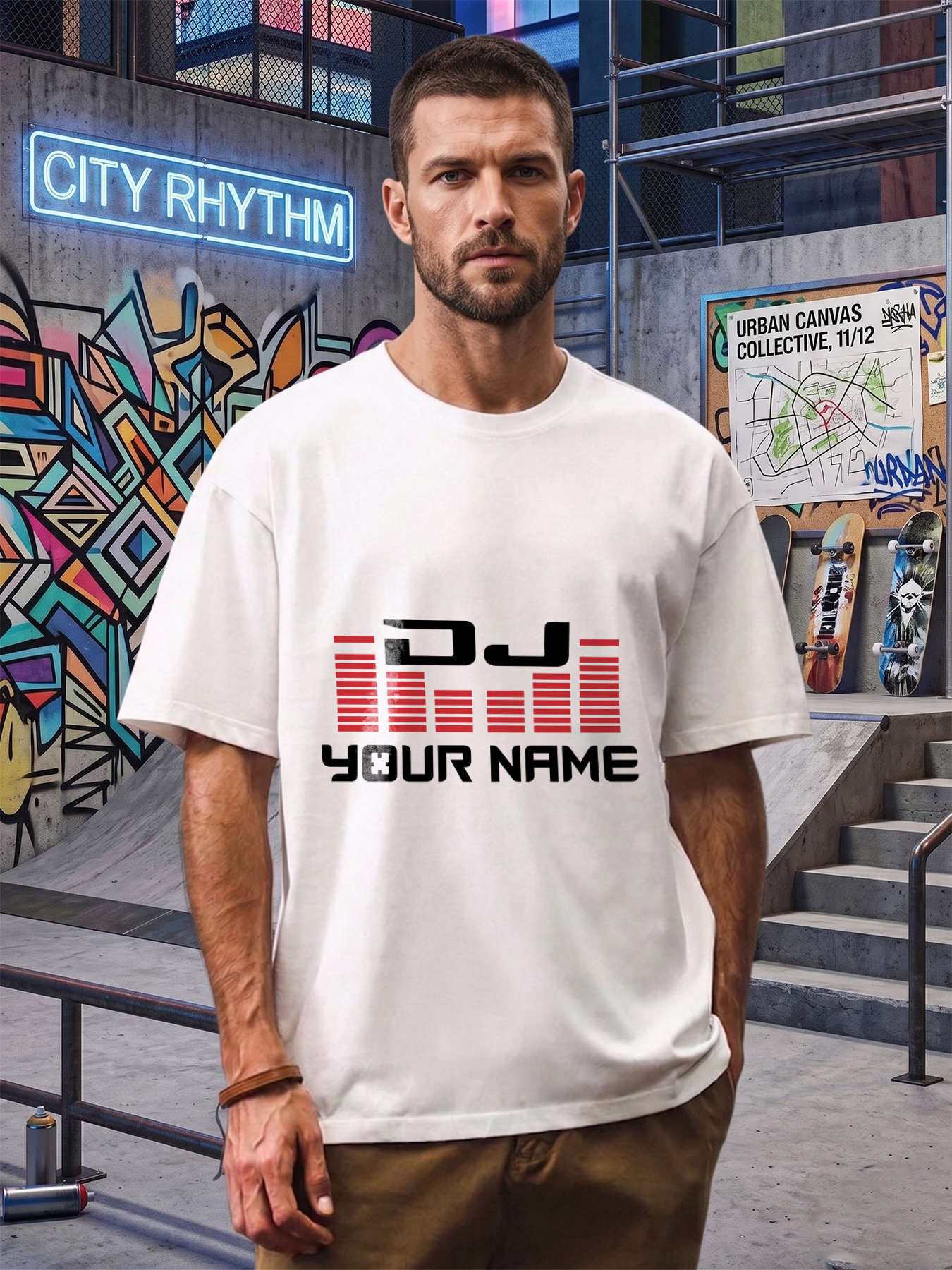 Men's Printed T-Shirt Audio Equalizer Design Red Sound Wave Graphic Casual Round Neck Summer Lightweight Breathable Short Sleeve T-Shirt for Music Lovers and DJ Enthusiasts Adult Men