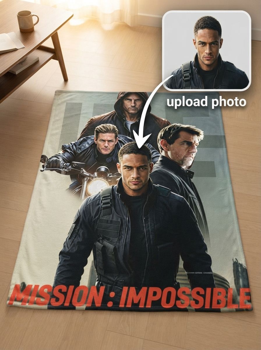 Personalized Custom Face Portrait Flannel Throw Blanket Cinematic Action Movie Poster Style Ultra Soft Lightweight