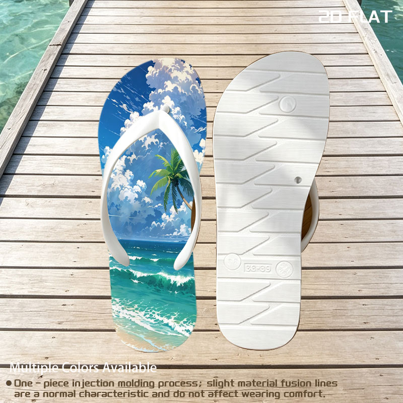 Tropical Beach with Palm Trees and Blue Sky -  flip-flops