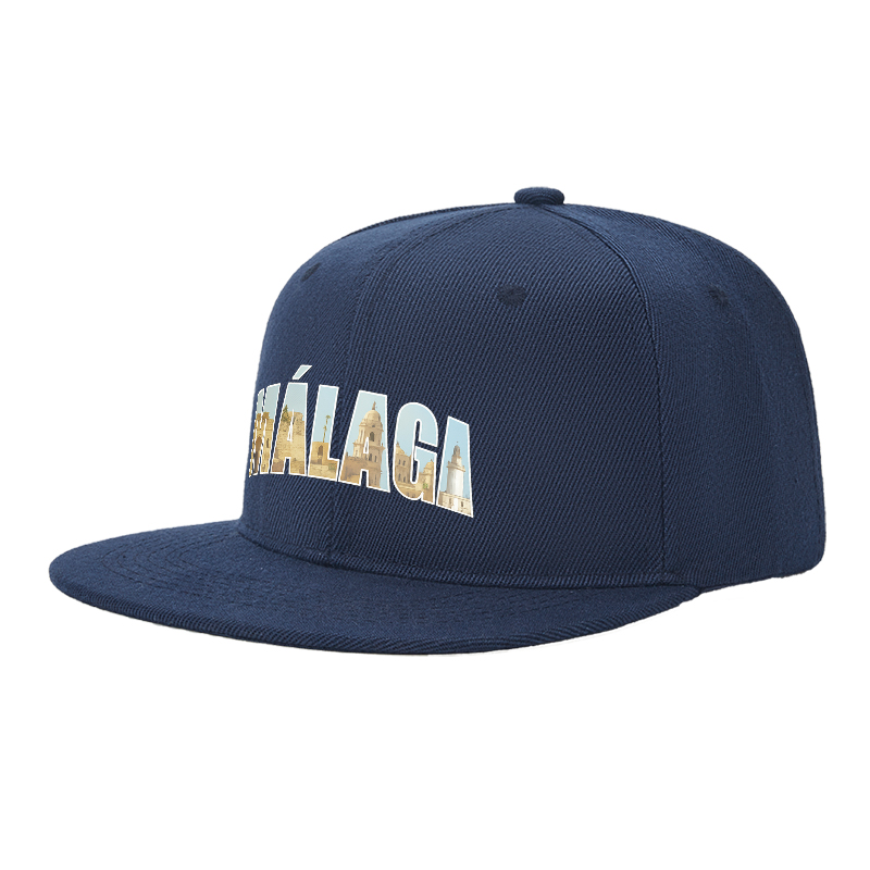 Flat Brim Baseball Cap Malaga Cityscape Print Streetwear Underground Skate Style for Basketball Court Urban Skate Park Hip Hop Artists and Streetwear Enthusiasts