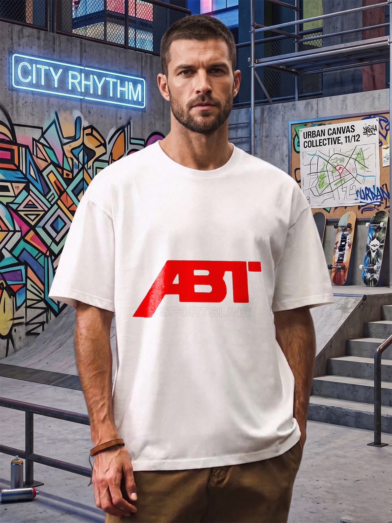 Men's ABT Sportline Logo Print T-Shirt Casual Round Neck Summer Lightweight Breathable Short Sleeve Tee for Outdoor Activities and Sports Enthusiasts