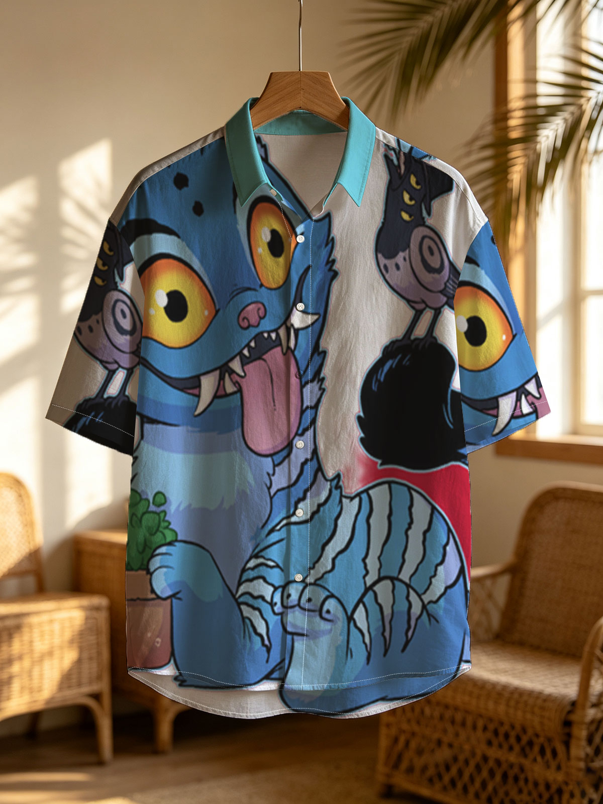 Blue Cat with Cactus and Bird on Head -  Shirt