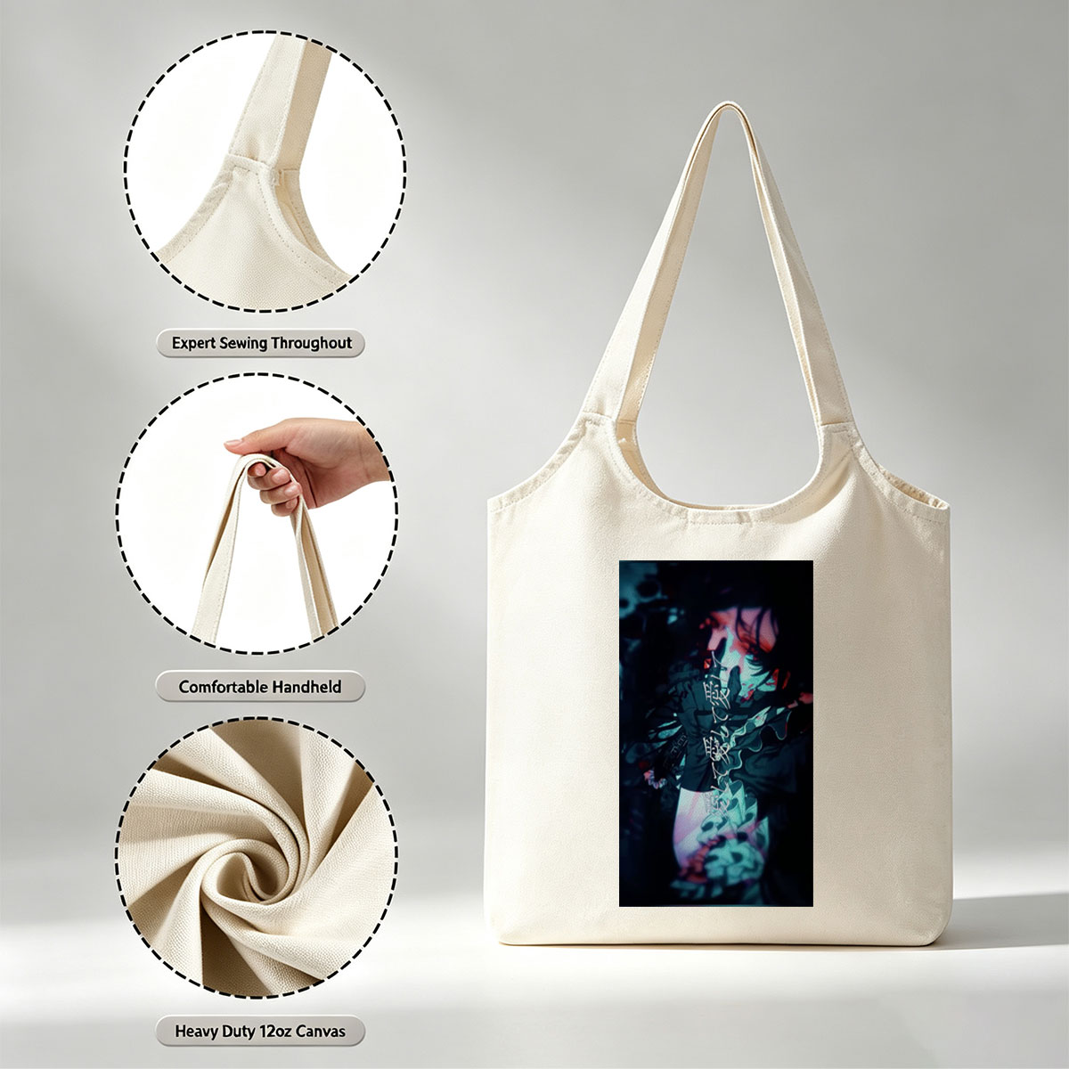 Mitsuru Kirijo in Dark Fantasy Scene with Glowing Text and Dramatic Lighting - Canvas shoulder bags/