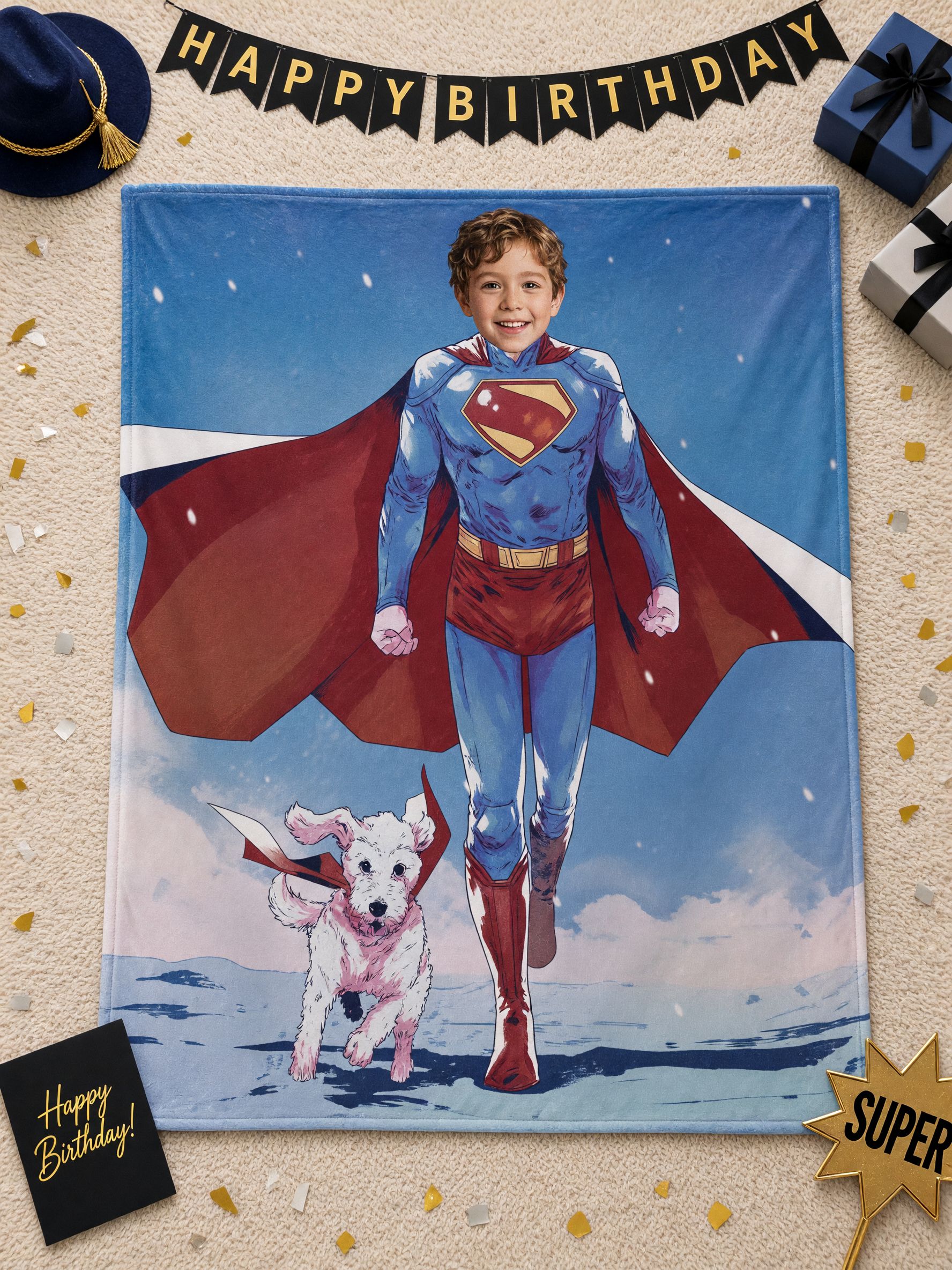 Custom Face Superhero Flannel Fleece Blanket, Personalized Photo Throw for Kids, Ultra Soft Anti-Pilling Cozy Bed Gift