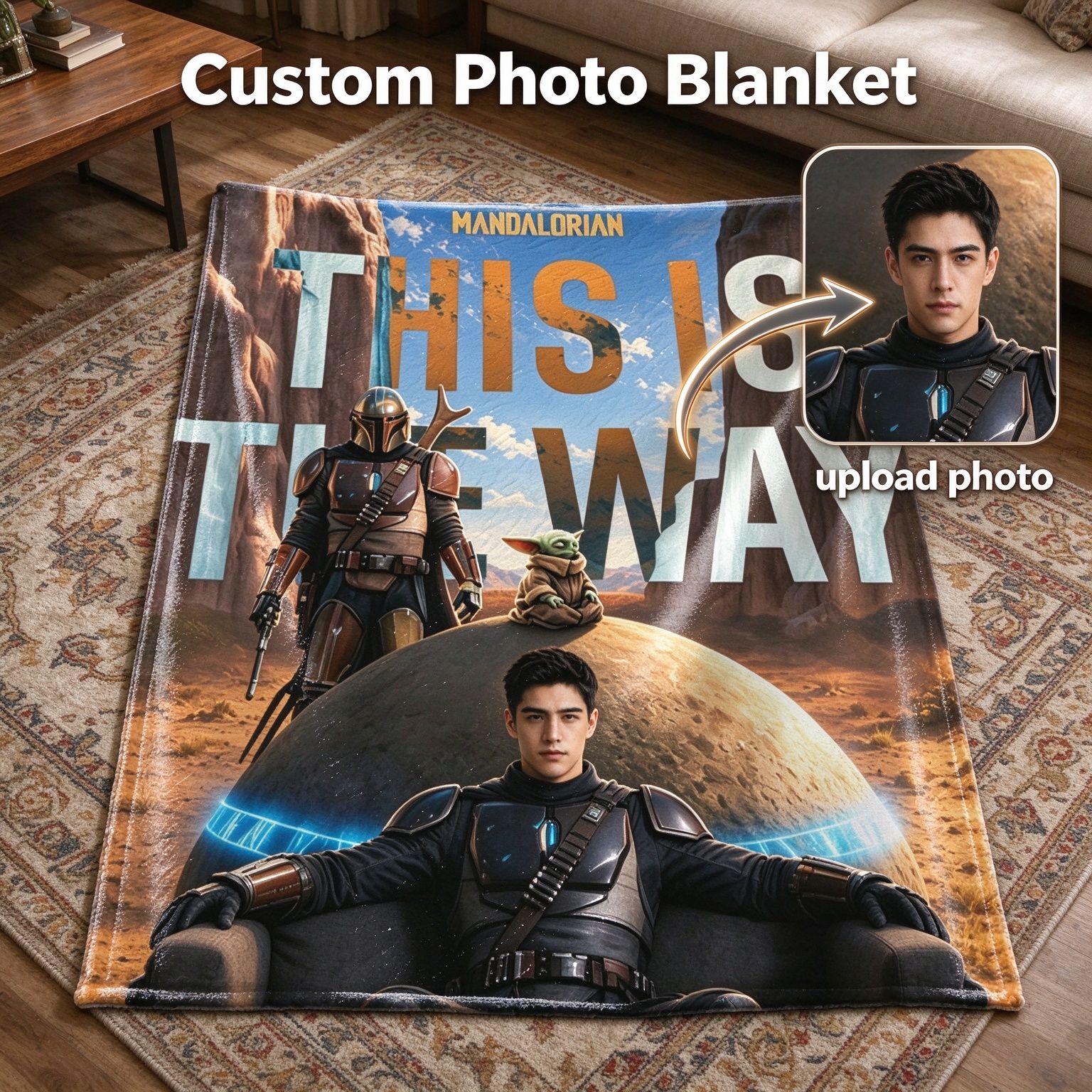Custom Photo Face Blanket Personalized Sci-Fi Hero Flannel Fleece Throw Skin-Friendly Anti-Pilling Cozy Bed Couch