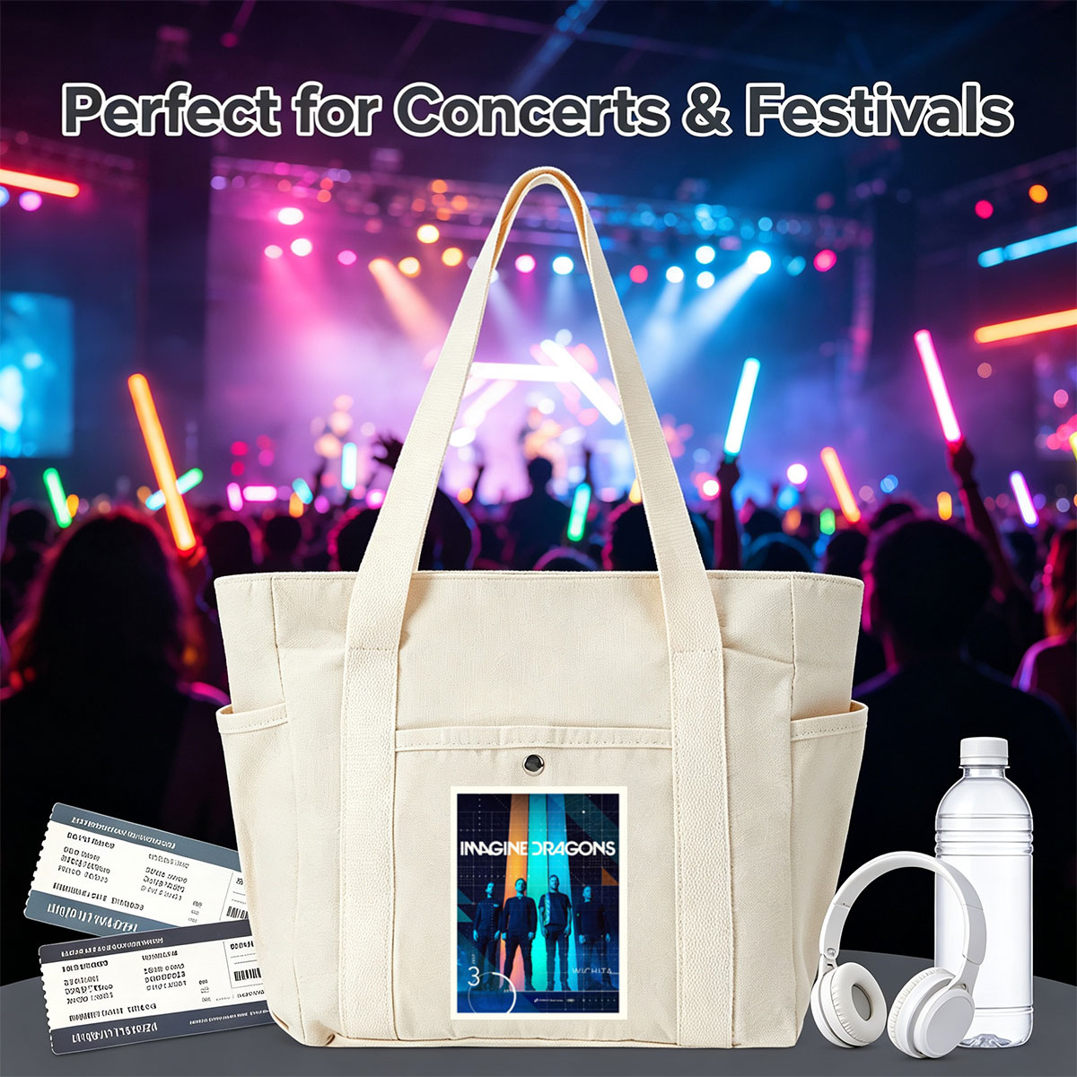 Imagine Dragons Live Performance in Wichita 2016 Concert Poster - Multi-pocket bags