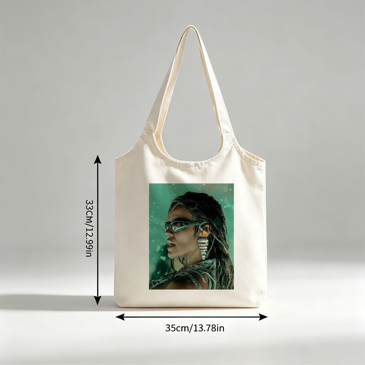 Beyonce in Futuristic Fashion – Stunning Portrait with Reflective Goggles and Crystal Earrings - Canvas shoulder bags/