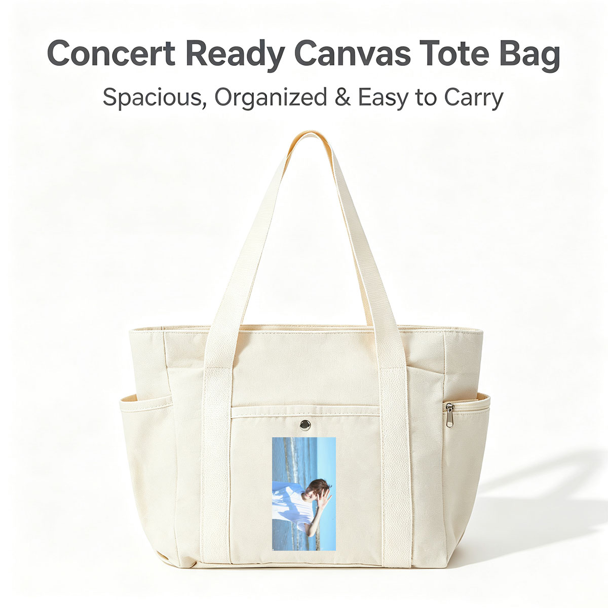 BTS Jungkook Beach Scene Smiling and Waving in White T-Shirt - Multi-pocket bags