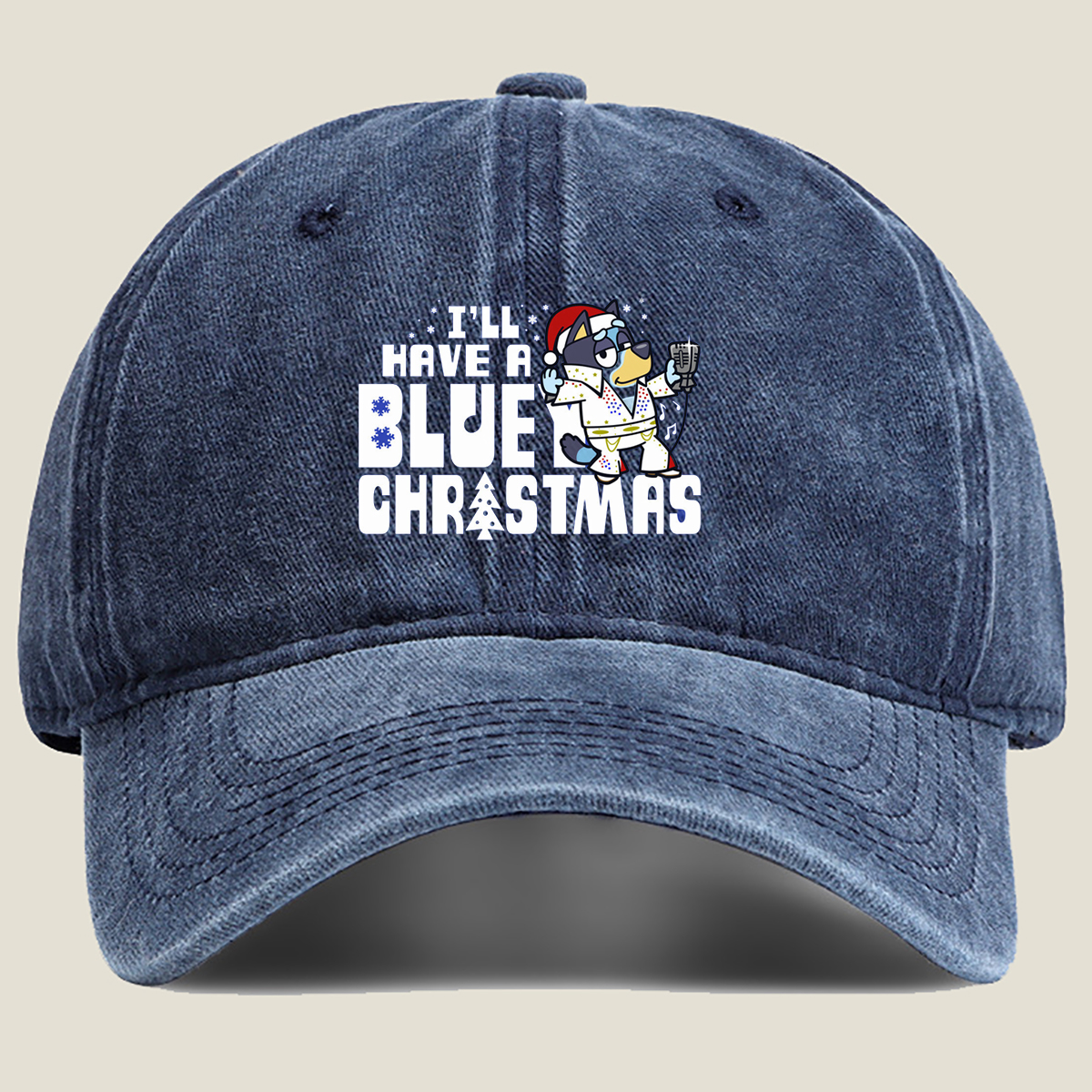 Bluey Christmas Singing - Washed Denim - Baseball Cap