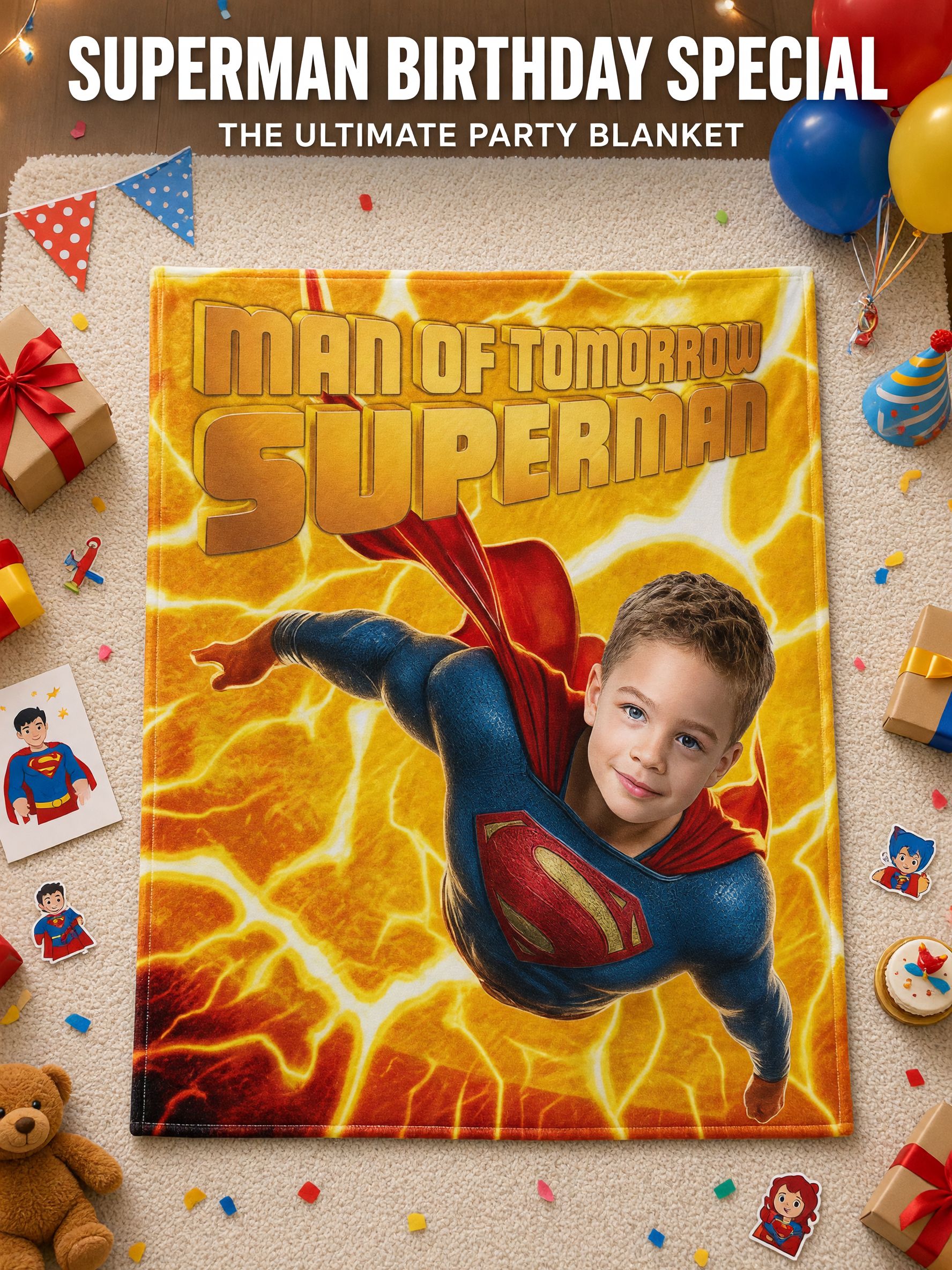 Custom Photo Superhero Blanket Personalized Headshot Flannel Throw Ideal Cozy Gift for Kids and Family