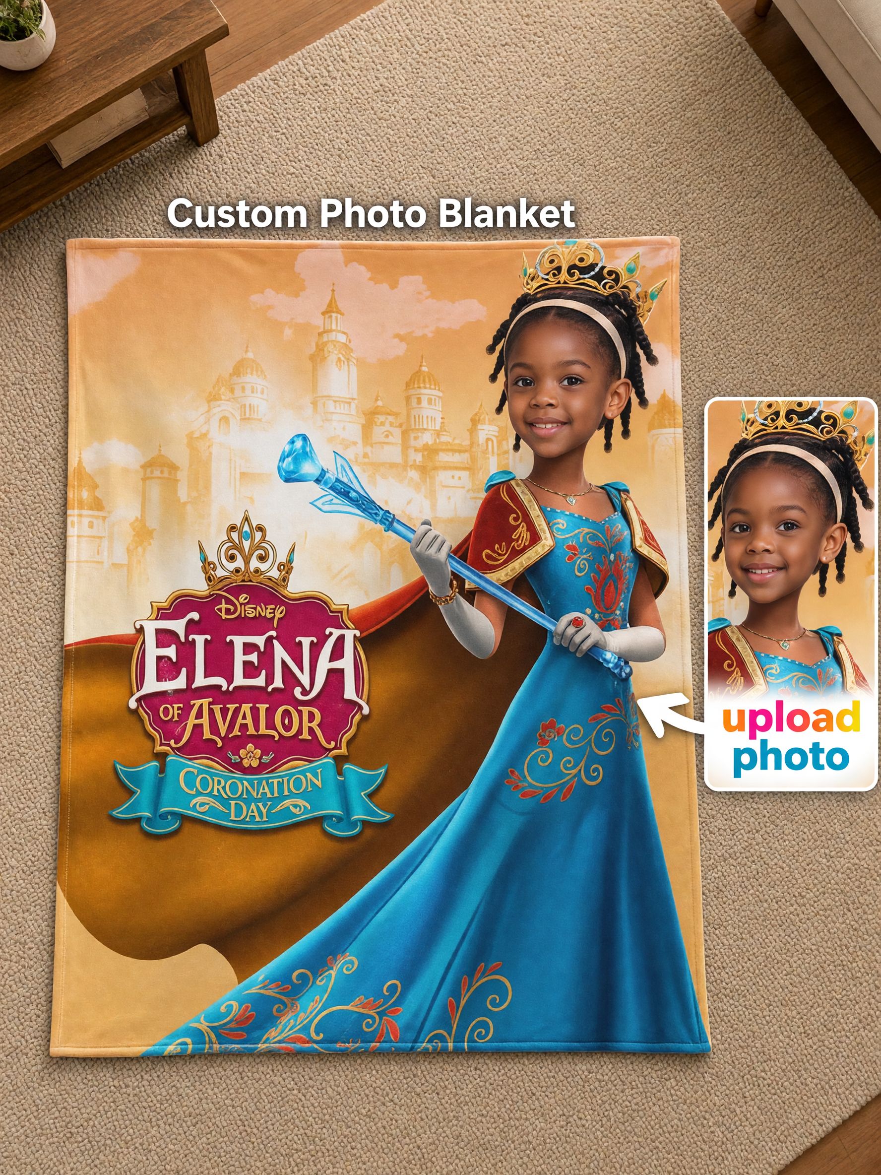 Custom Face Photo Blanket, Personalized Royal Princess Flannel Throw, Cozy Anti-Pilling Keepsake Gift for Kids and Bed