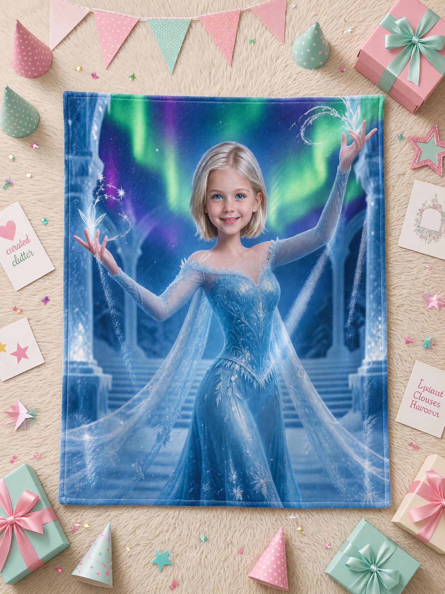 Custom Face Blanket Ice Princess Flannel Throw, Ultra Soft Velvety Warm Fleece Bed Wrap, Ideal Personalized Gift