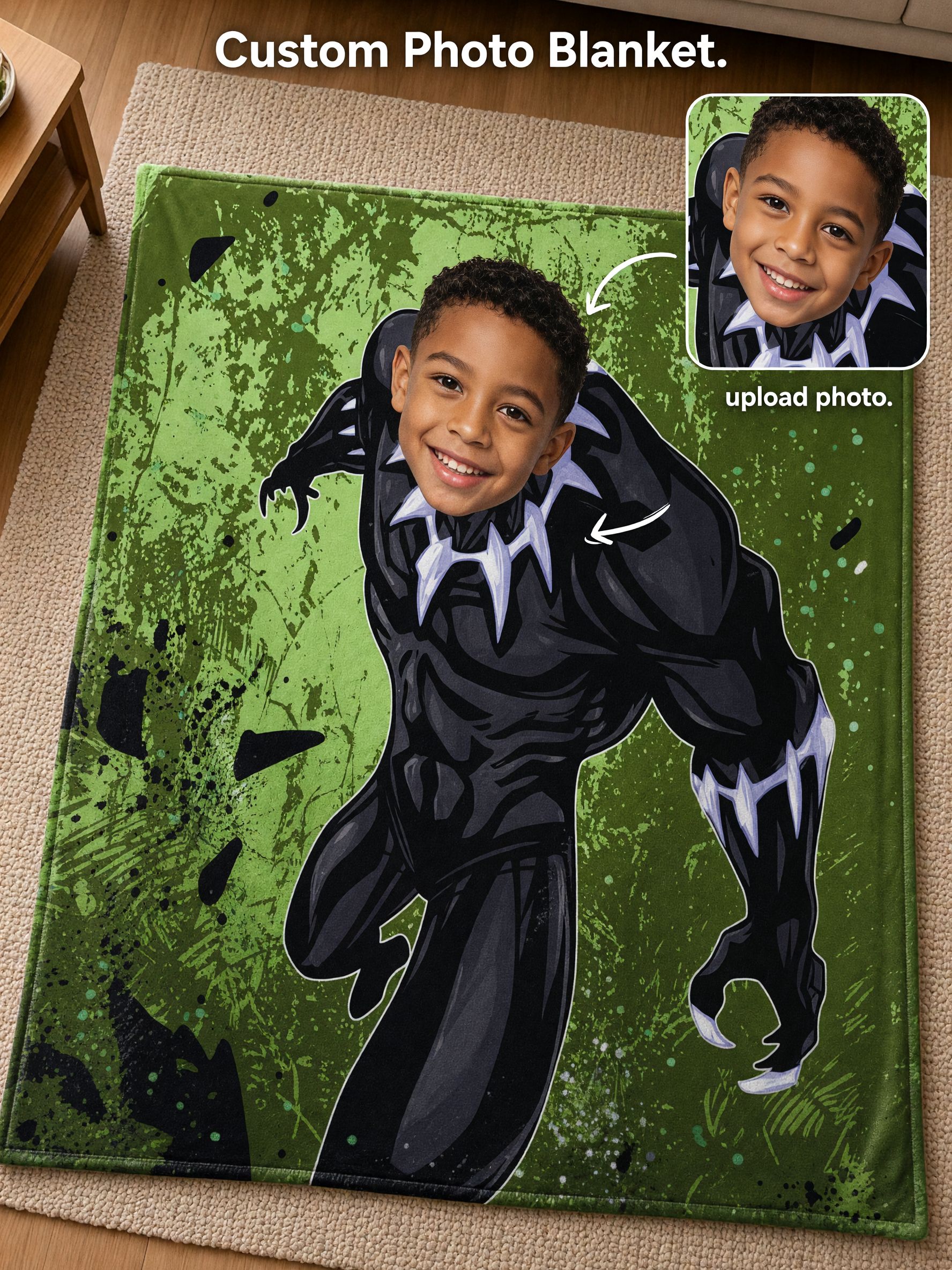 Custom Photo Superhero Flannel Blanket, Ultra Soft Plush Throw with Personalized Face, Cozy Gift for Couch and Bed
