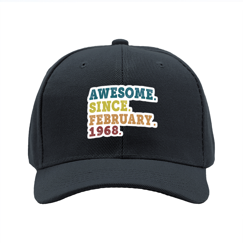 1pc New Baseball Cap Awesome Since February 1968 Print Unisex Adjustable Hat for Outdoor Activities Adults Casual Wear Fashion Statement Accessories