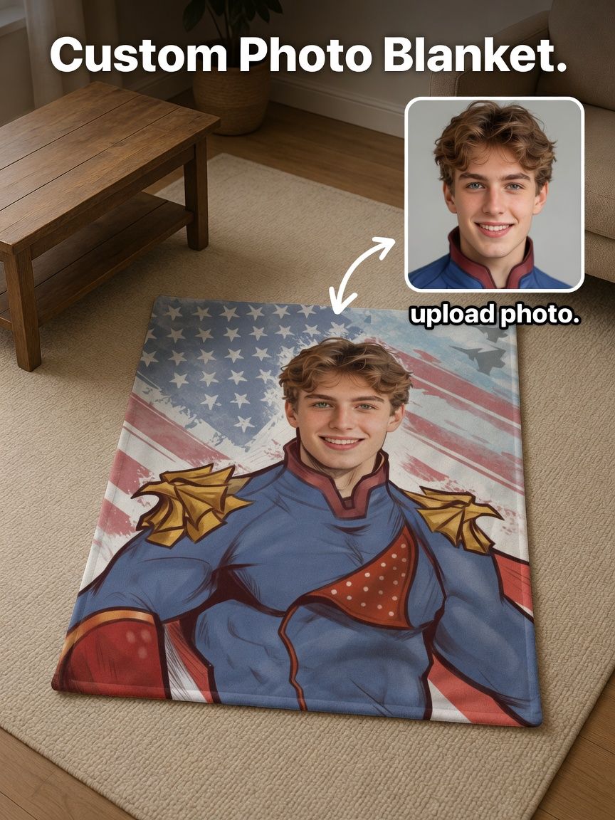 Personalized Superhero Face Photo Blanket Custom Soft Flannel Throw Fleece for Bed Sofa Ideal Unique Keepsake Gift