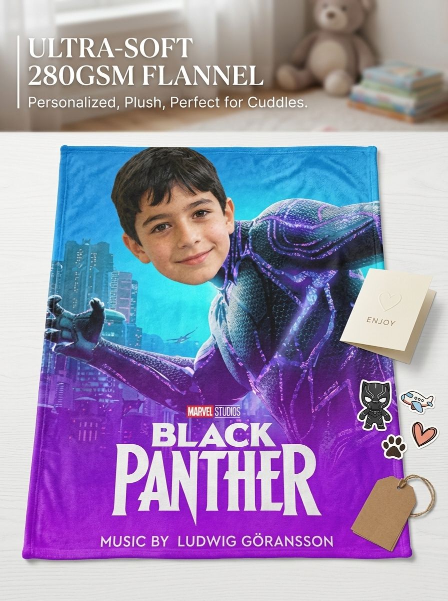 Custom Face Superhero Flannel Fleece Blanket Personalized Photo Throw for Kids Adults Cozy Birthday Gift