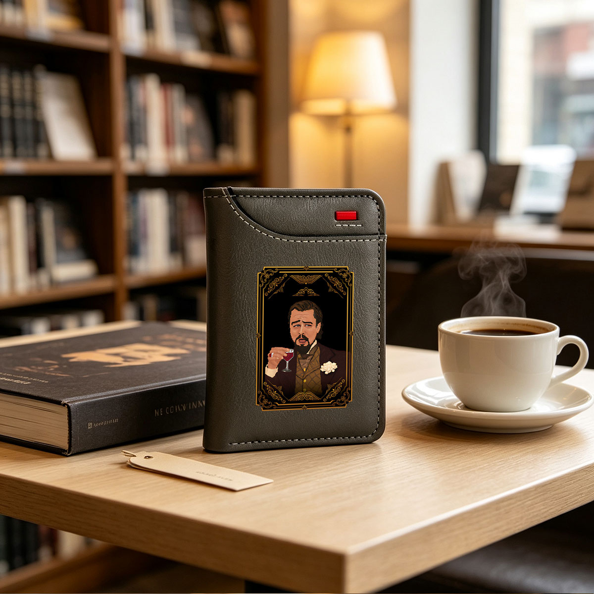 Dapper Gentleman with Wine Glass in Ornate Frame - Vertical Style Wallet