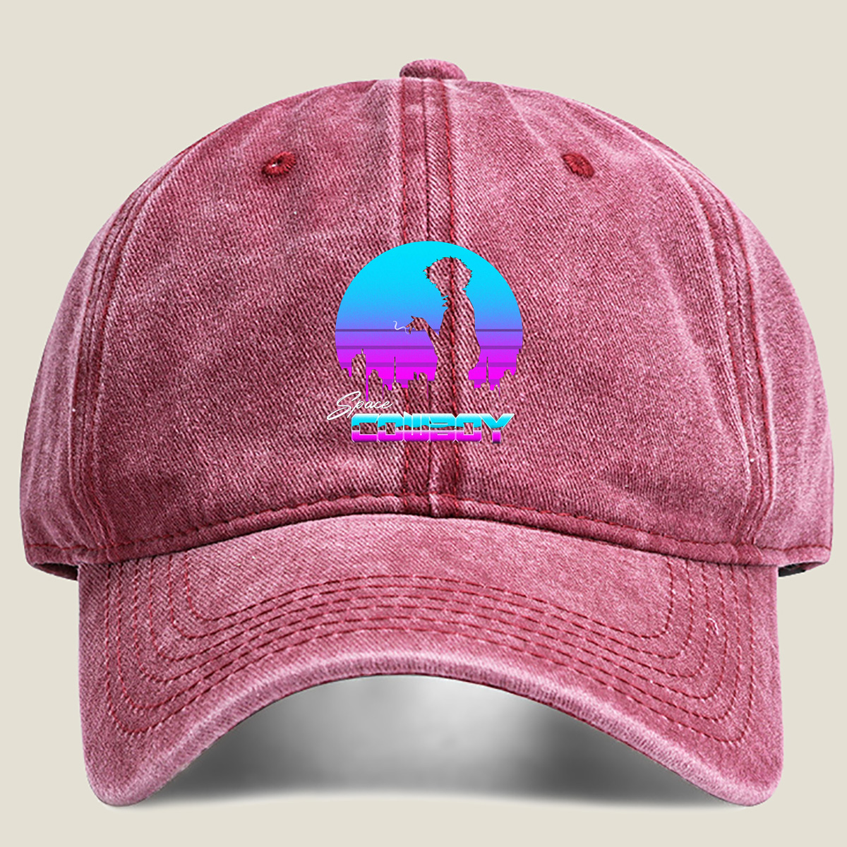 Space Cowboy - Silhouette of a Man Against a Retro-Futuristic Cityscape - Hat