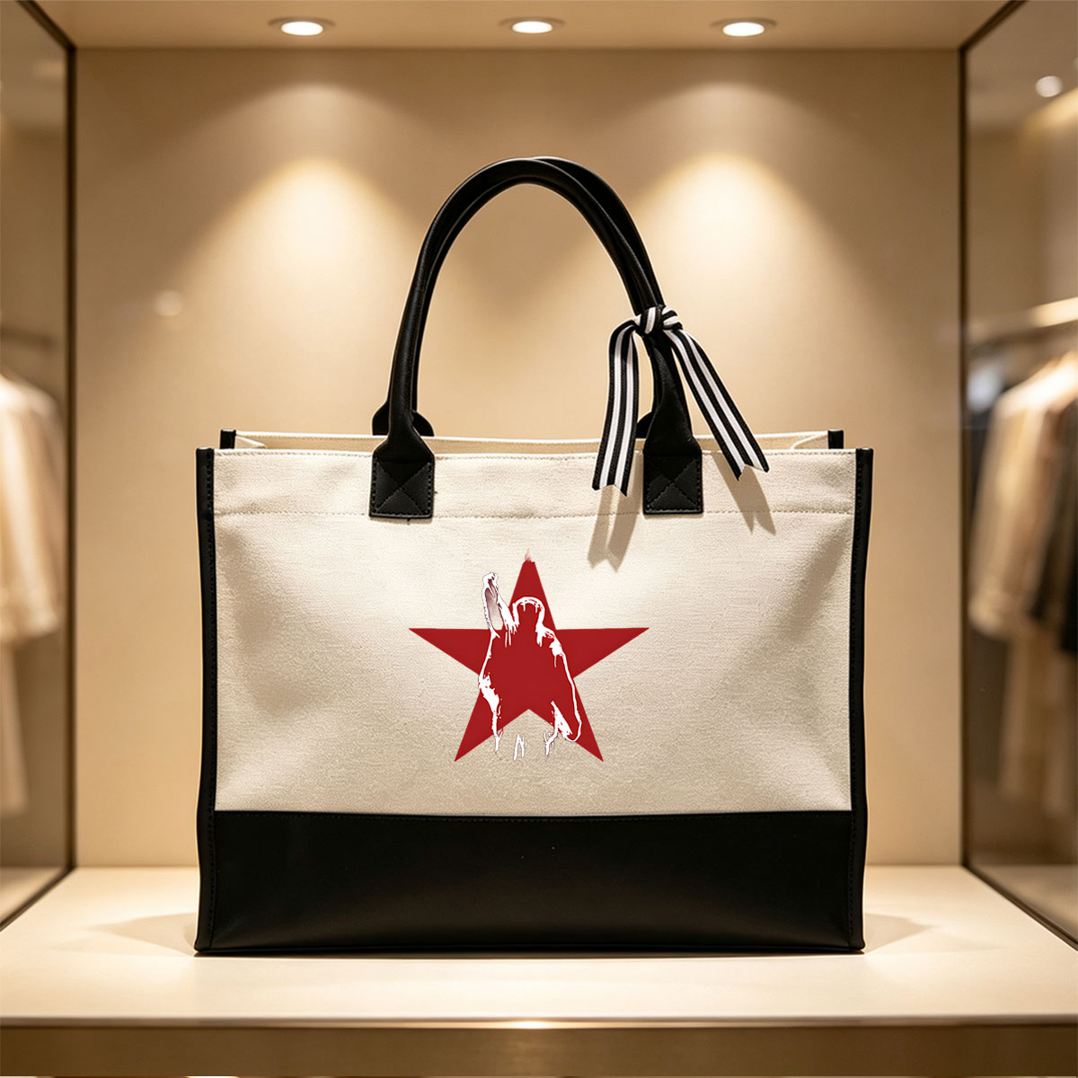 Mick Jagger Silhouette on Red Star Background - Canvas patchwork gift tote bag