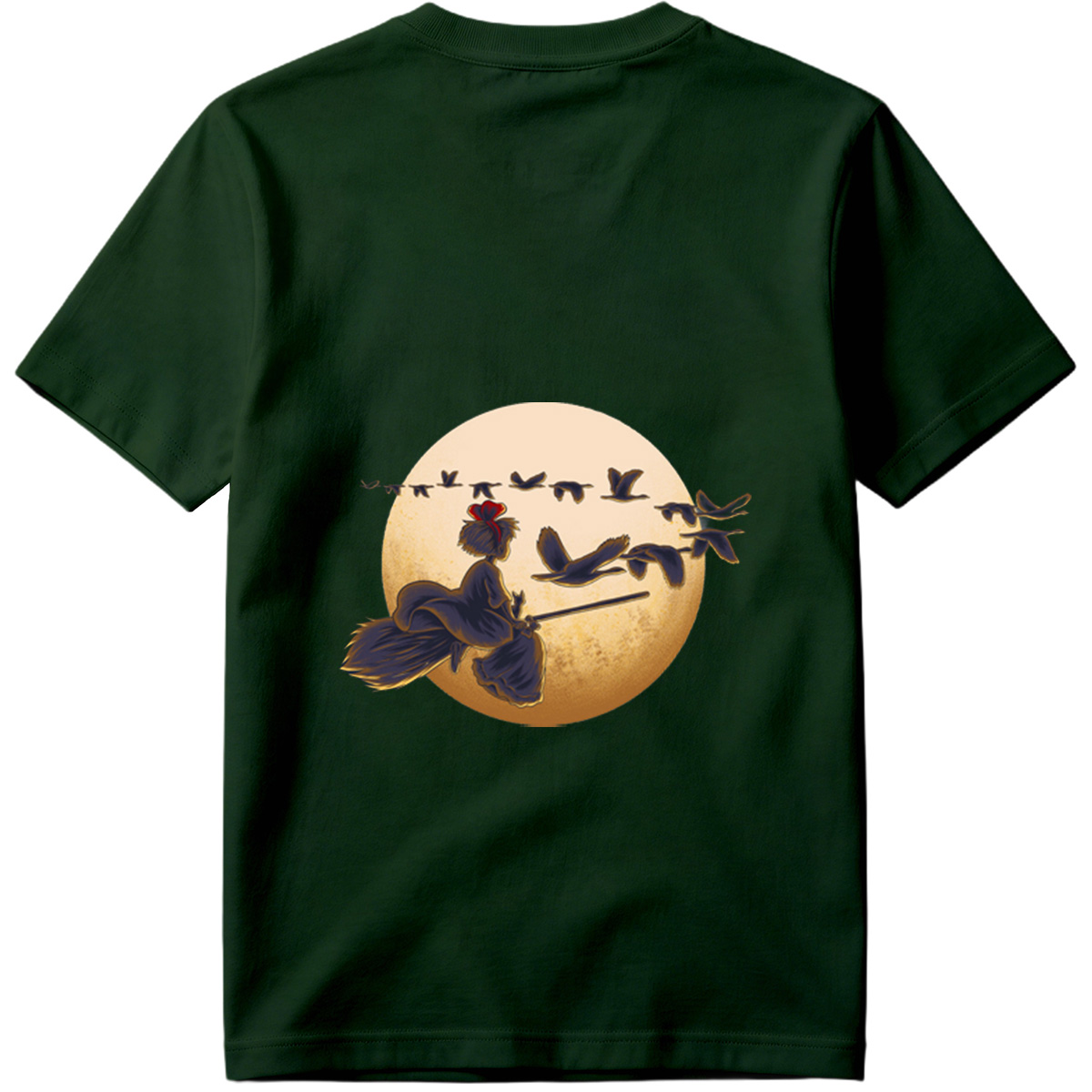 Mulan Flying on a Broomstick with Geese Against the Moon - Tee
