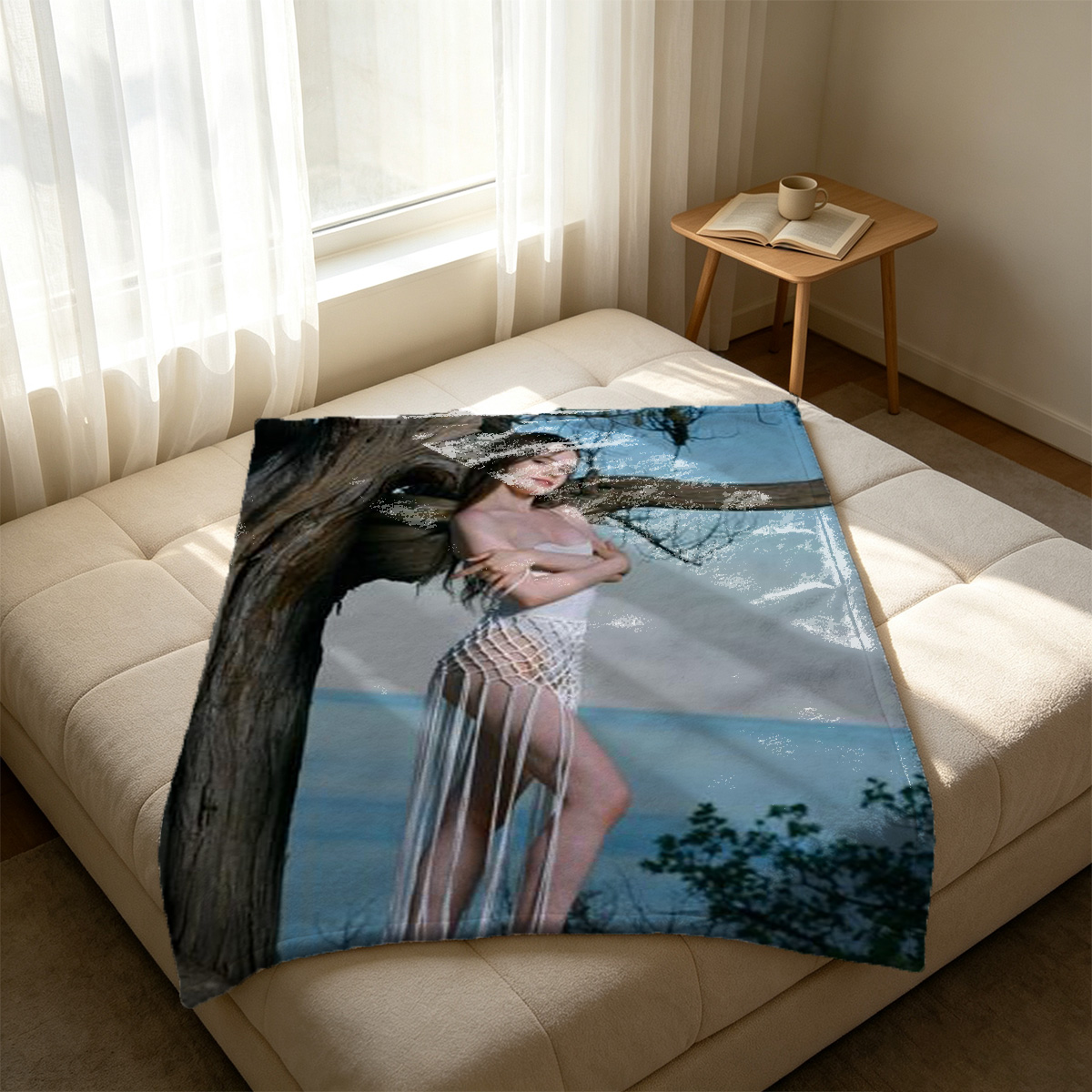 Two Elegant Women Embracing in a Luxurious Dining Room - Blanket