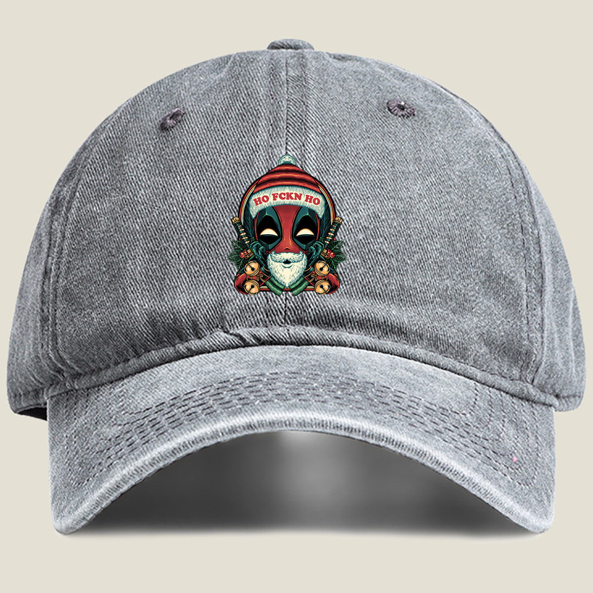 Deadpool Santa Christmas Design - Washed Denim - Baseball Cap