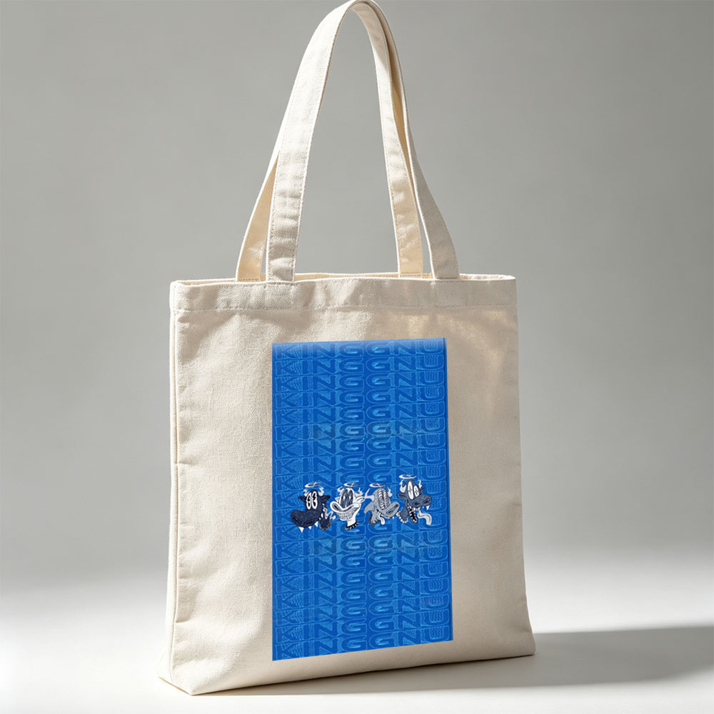 The Ren & Stimpy Show Characters on Blue Patterned Background - Canvas tote bags